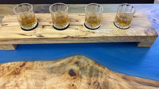 Bourbon / Whiskey / Wine Flight on Calico Board with 1.7 Oz. Glasses