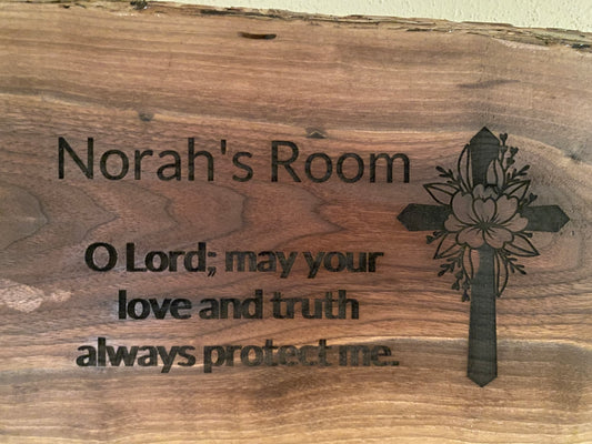 Religious Sign | Children's Room Sign with Bible Passage | Live Edge Engraved Sign | Wall Art | Christian Wall Art