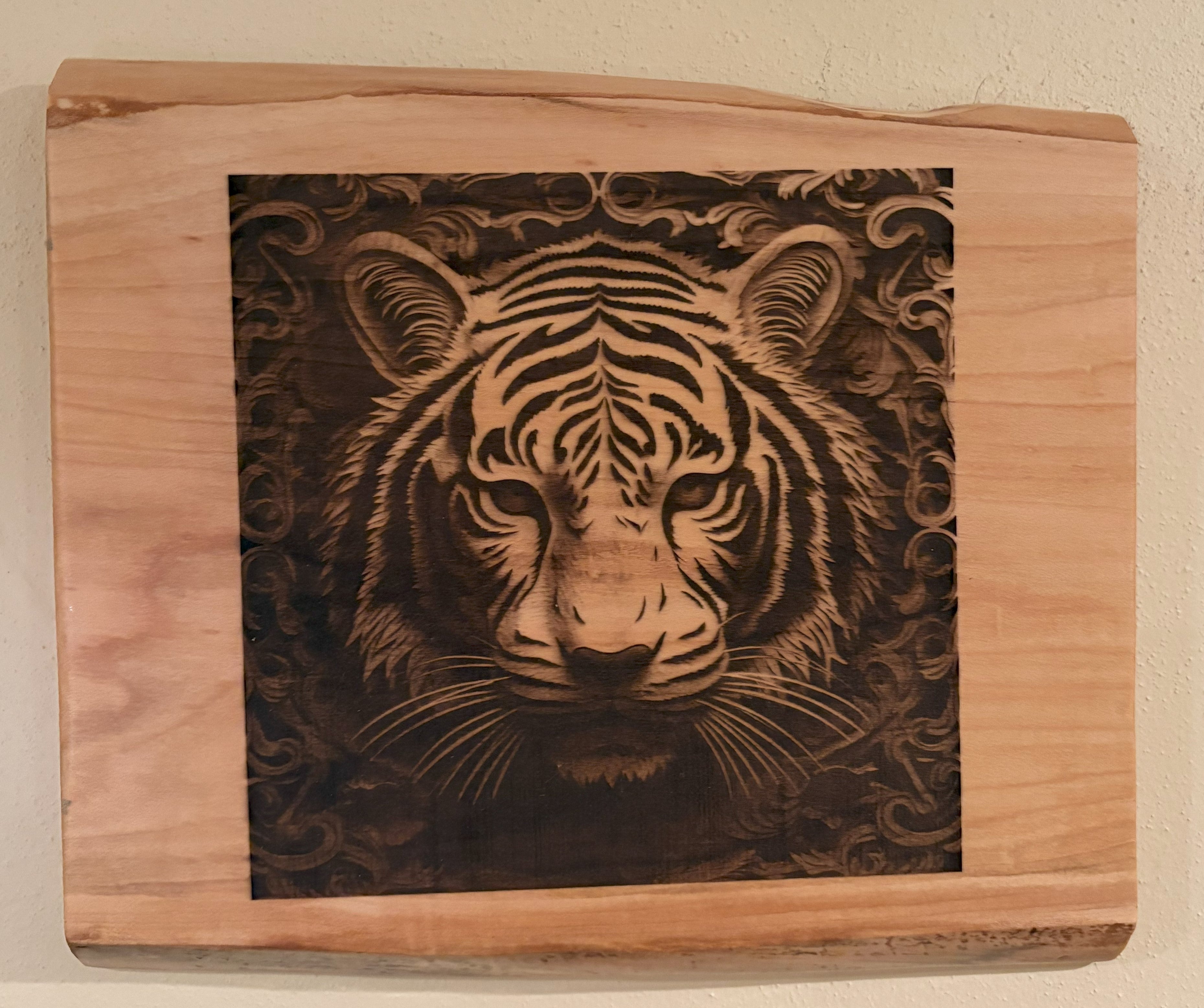 Live Edge Engraved Tiger | Engraved Tiger | Tiger Wall Art