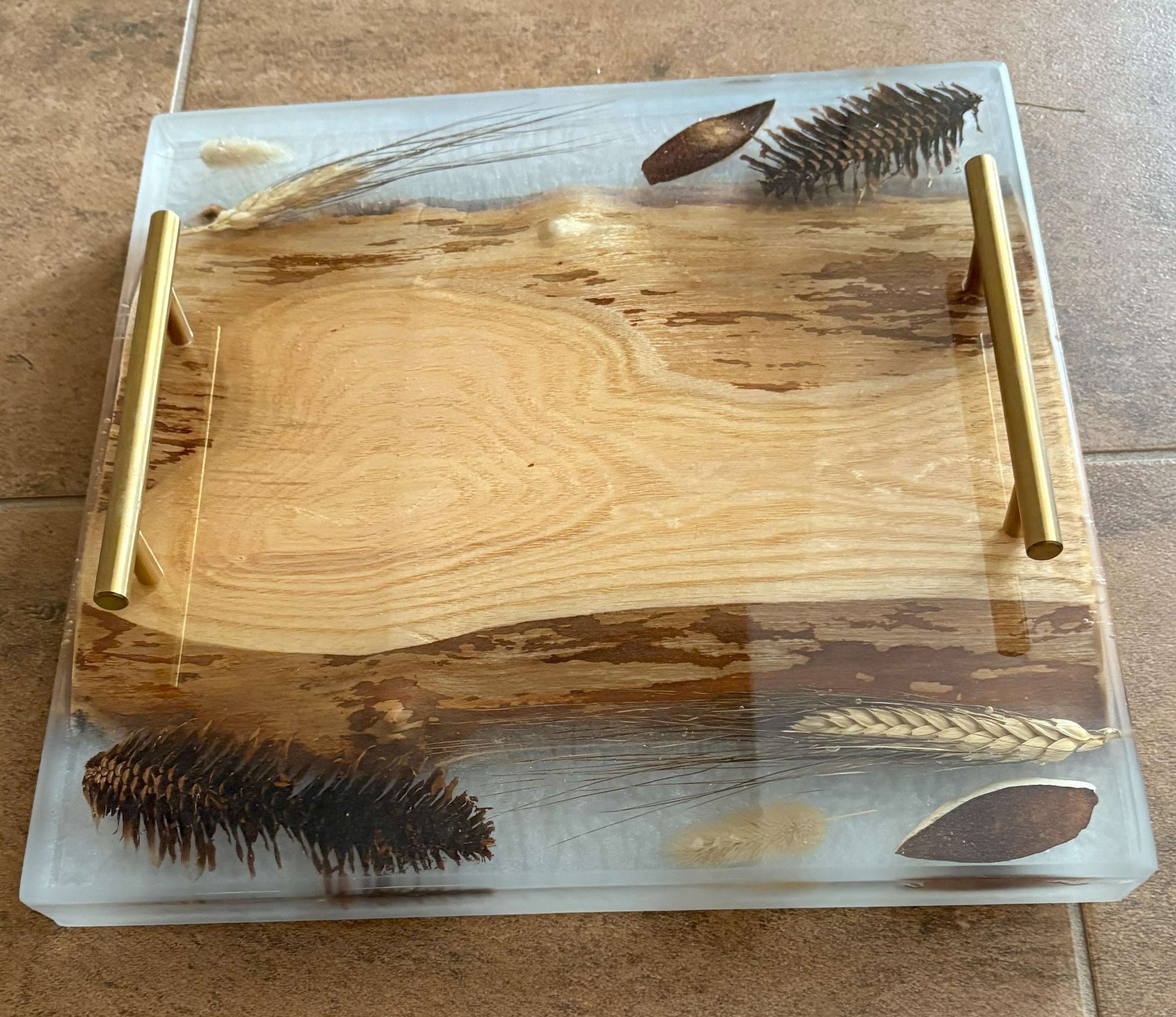 12-inch Charcuterie Board, Serving Tray with Handles, Resin and Hardwood Cheese Board, Kitchen and Dining, Epoxy Resin Art, Gift Idea