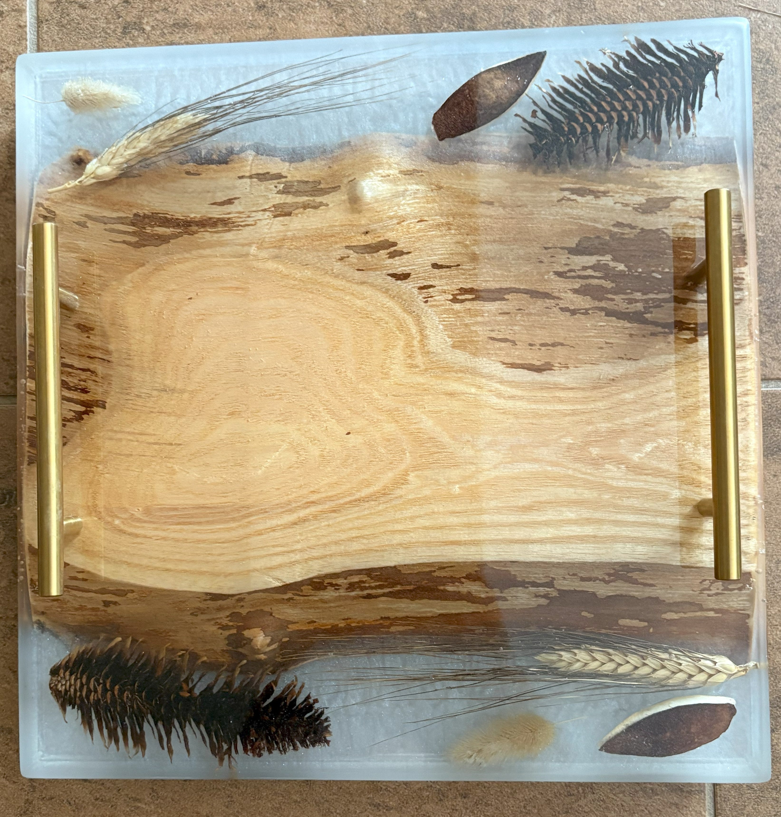 12-inch Charcuterie Board, Serving Tray with Handles, Resin and Hardwood Cheese Board, Kitchen and Dining, Epoxy Resin Art, Gift Idea