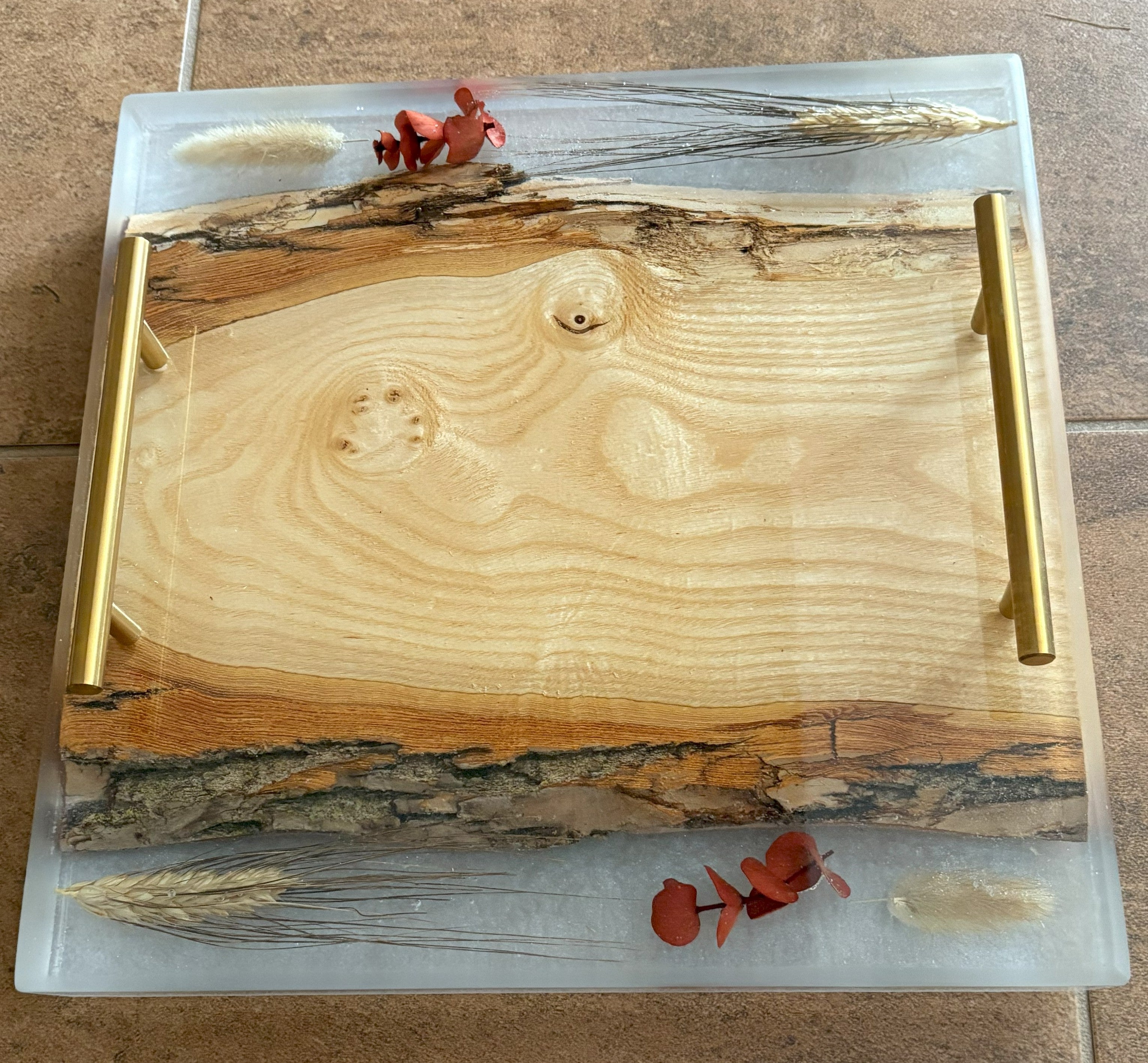 12-inch Charcuterie Board, Serving Tray with Handles, Resin and Hardwood Cheese Board, Kitchen and Dining, Epoxy Resin Art, Gift Idea