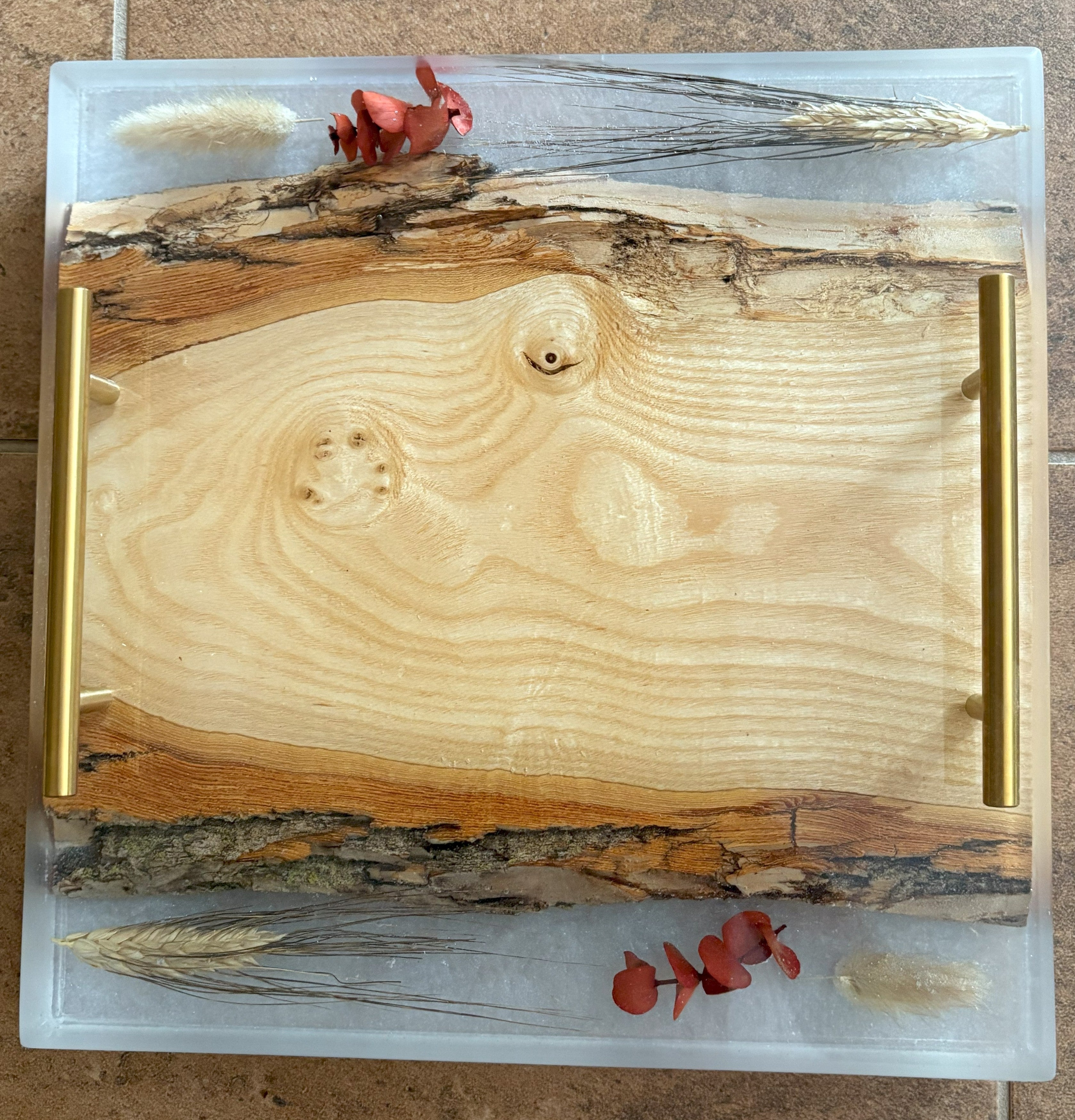 12-inch Charcuterie Board, Serving Tray with Handles, Resin and Hardwood Cheese Board, Kitchen and Dining, Epoxy Resin Art, Gift Idea