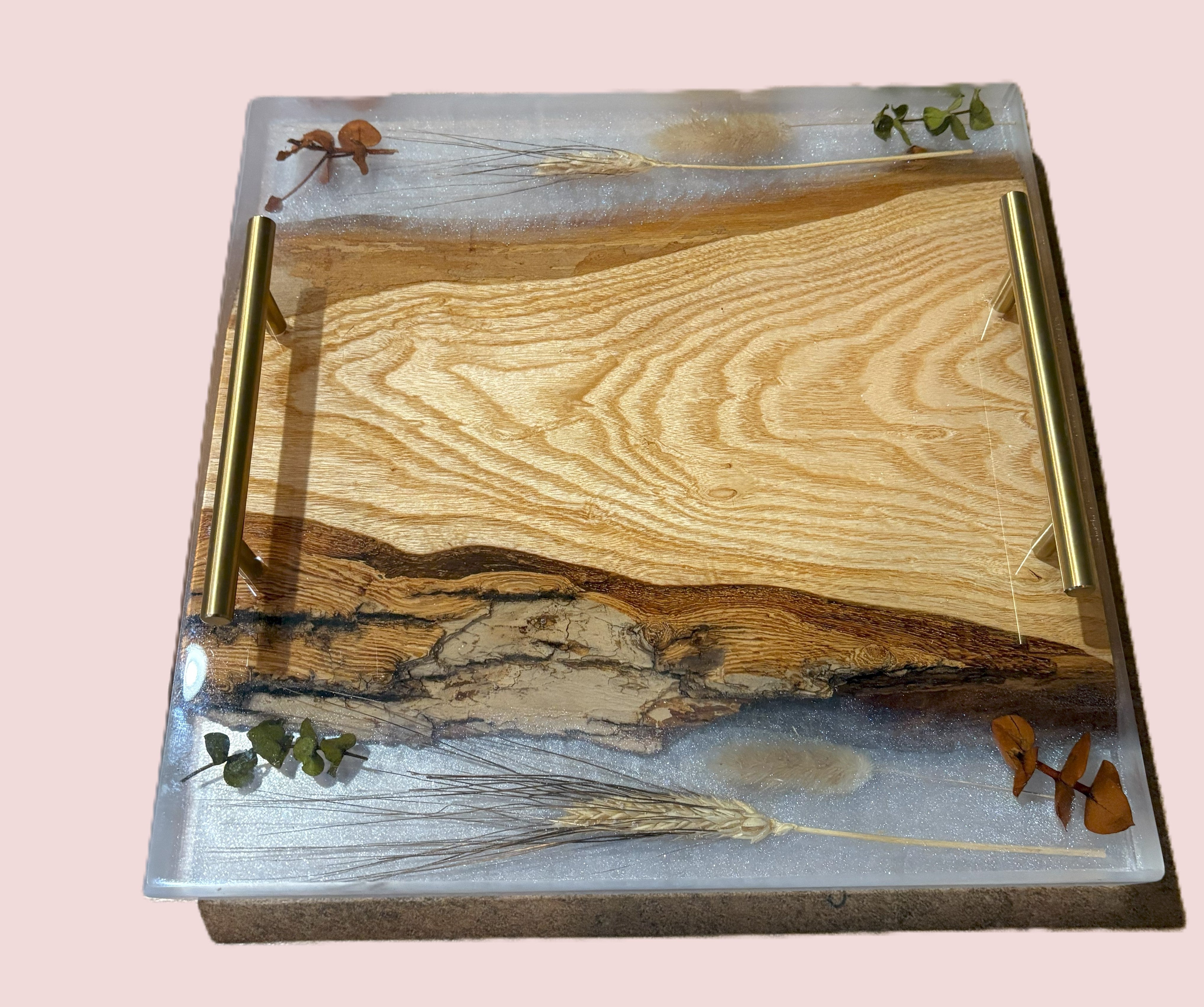 12-inch Charcuterie Board, Serving Tray with Handles, Resin and Hardwood Cheese Board, Kitchen and Dining, Epoxy Resin Art, Gift Idea