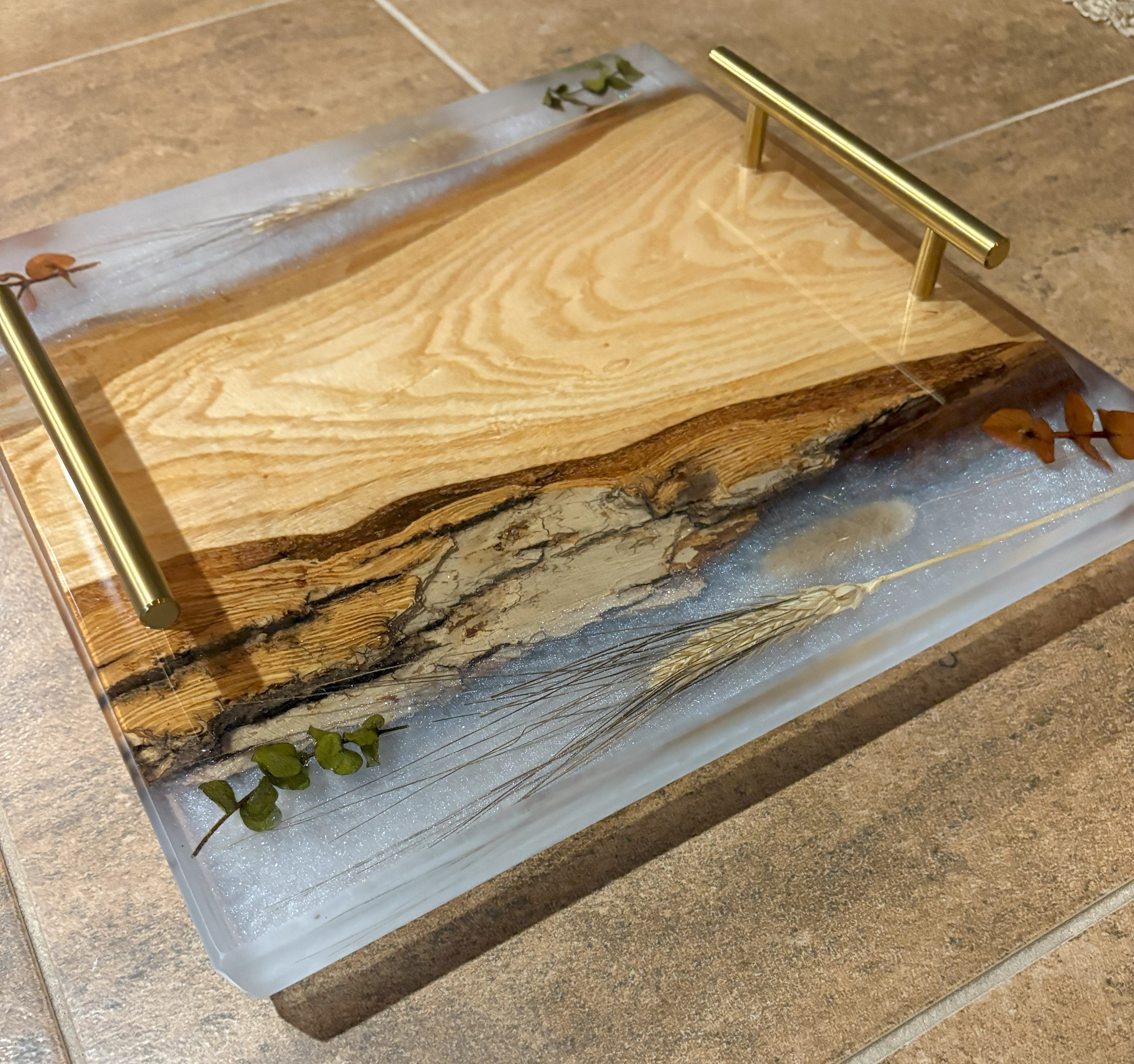 12-inch Charcuterie Board, Serving Tray with Handles, Resin and Hardwood Cheese Board, Kitchen and Dining, Epoxy Resin Art, Gift Idea