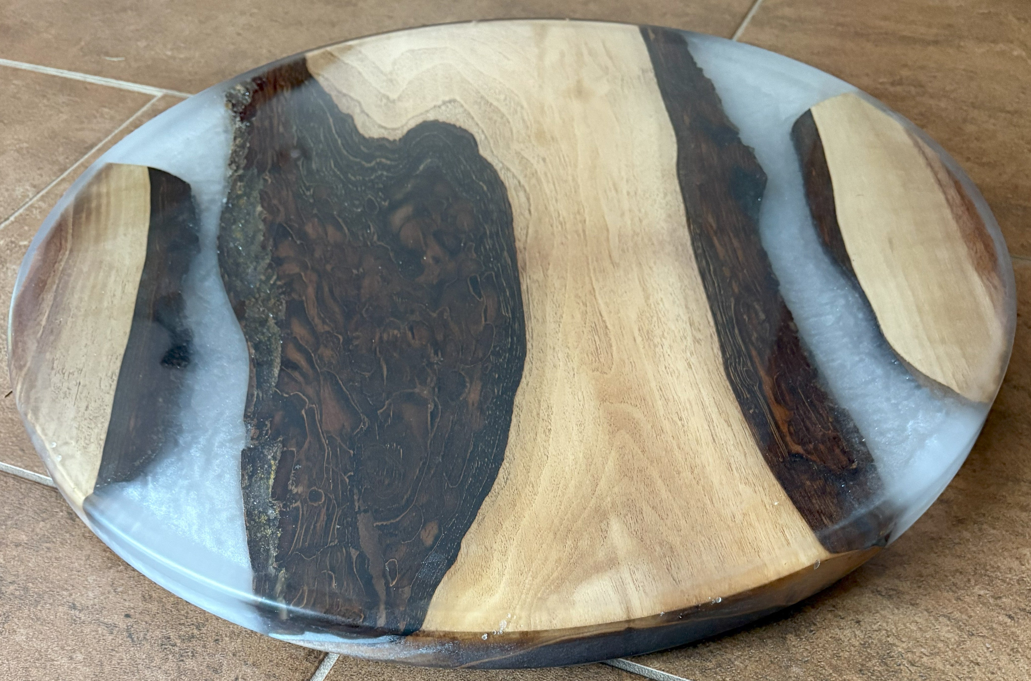 18" Wood & Epoxy Lazy Susan with Epoxy River, Rotating Charcuterie Board, Table Centerpiece for Kitchen or Dining Room, Wedding Gift