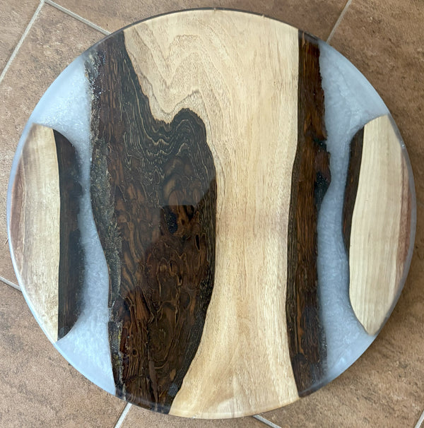 18" Wood & Epoxy Lazy Susan with Epoxy River, Rotating Charcuterie Board, Table Centerpiece for Kitchen or Dining Room, Wedding Gift