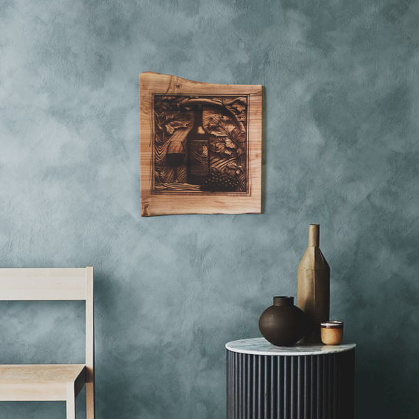 Live Edge Wine and Wine Bottle with Grapes | Engraved Gift | Wine and Wine Bottle Wall Art