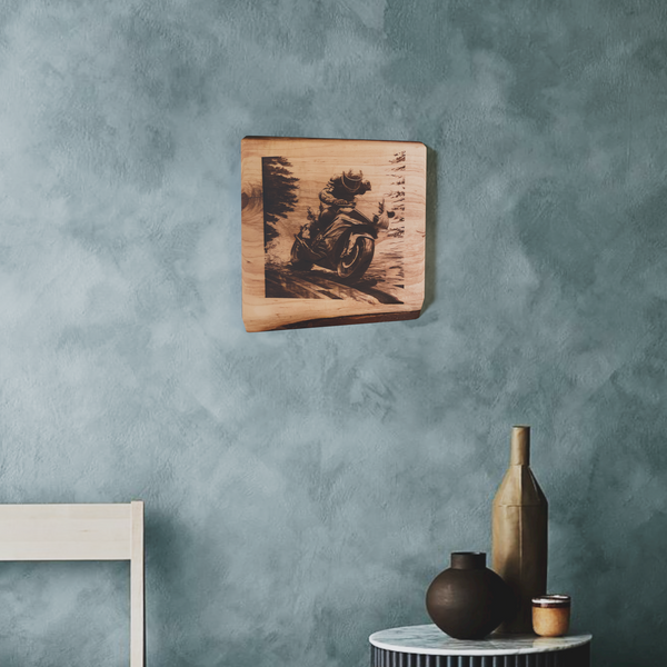Live Edge Engraved Motorbiking Scene | Engraved Motorbike | Engraved Motorcycle Racing Wall Art