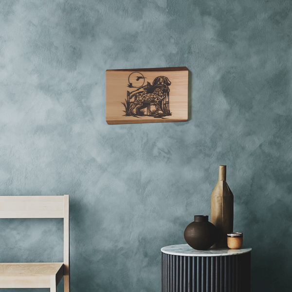 Live Edge Pheasant Hunting Scene | Engraved Pheasant and Dog | Hunting Wall Art