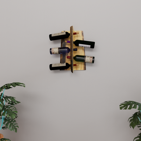 Live Edge Hanging Five Bottle Wine Rack