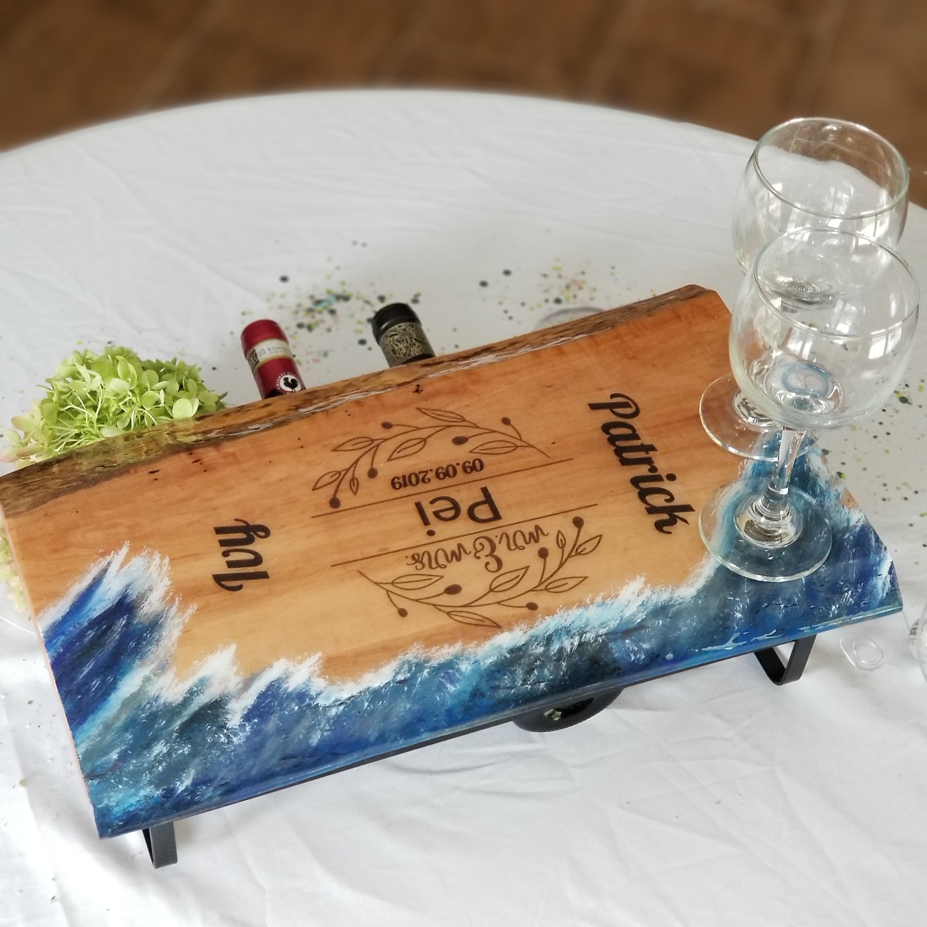 Wine Rack Scene Custom Live Edge Tabletop Four Bottle Wine Rack | Water Scene | River ...