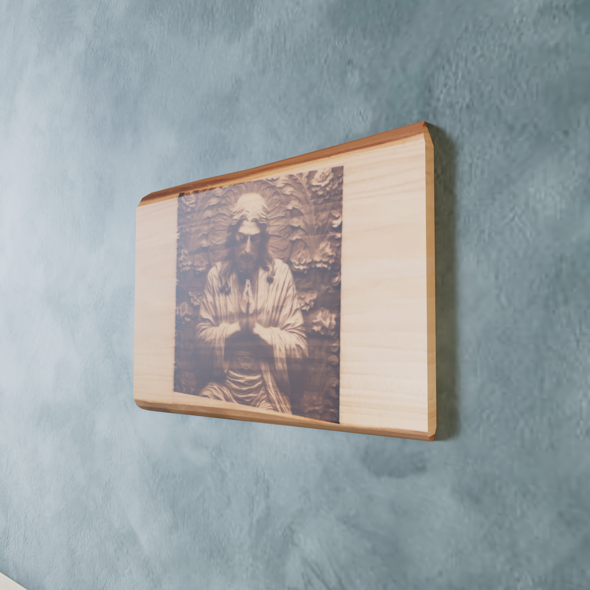 Live Edge Jesus Praying Scene | Engraved Jesus Praying | Religious Wall Art