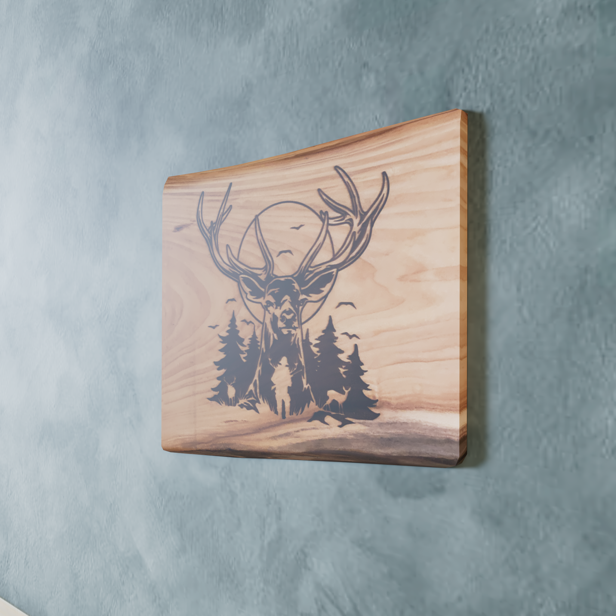 Live Edge Deer Hunting Scene | Engraved Big Buck | Deer Wall Art