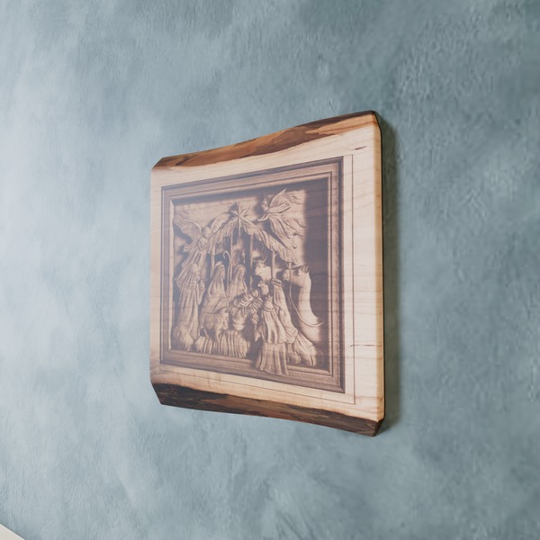 Live Edge Nativity Scene | Engraved Nativity | Religious Wall Art