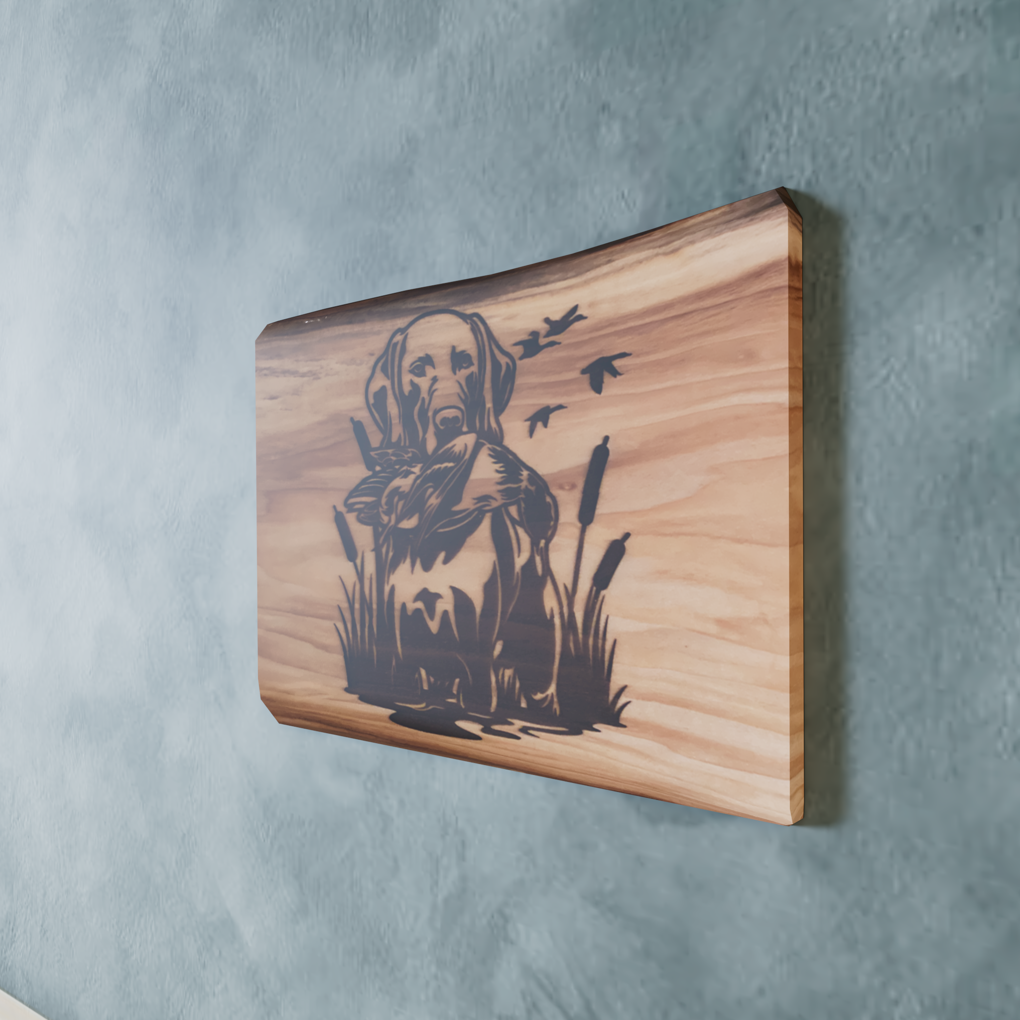 Live Edge Duck Hunting Scene | Engraved Duck and Dog | Hunting Wall Art