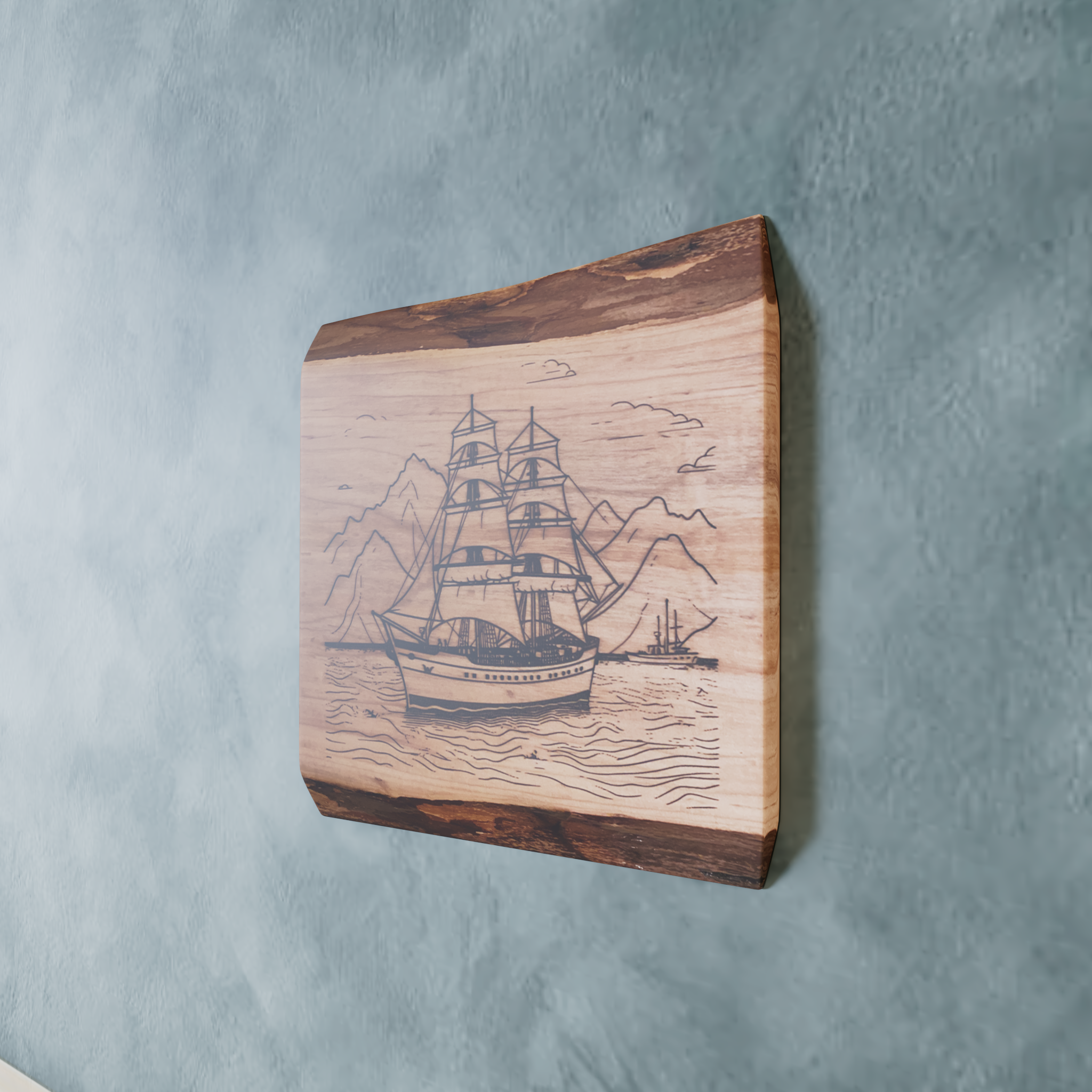 Live Edge Engraved Sailing Scene | Engraved Sailing Gift | Engraved Sailing Wall Art