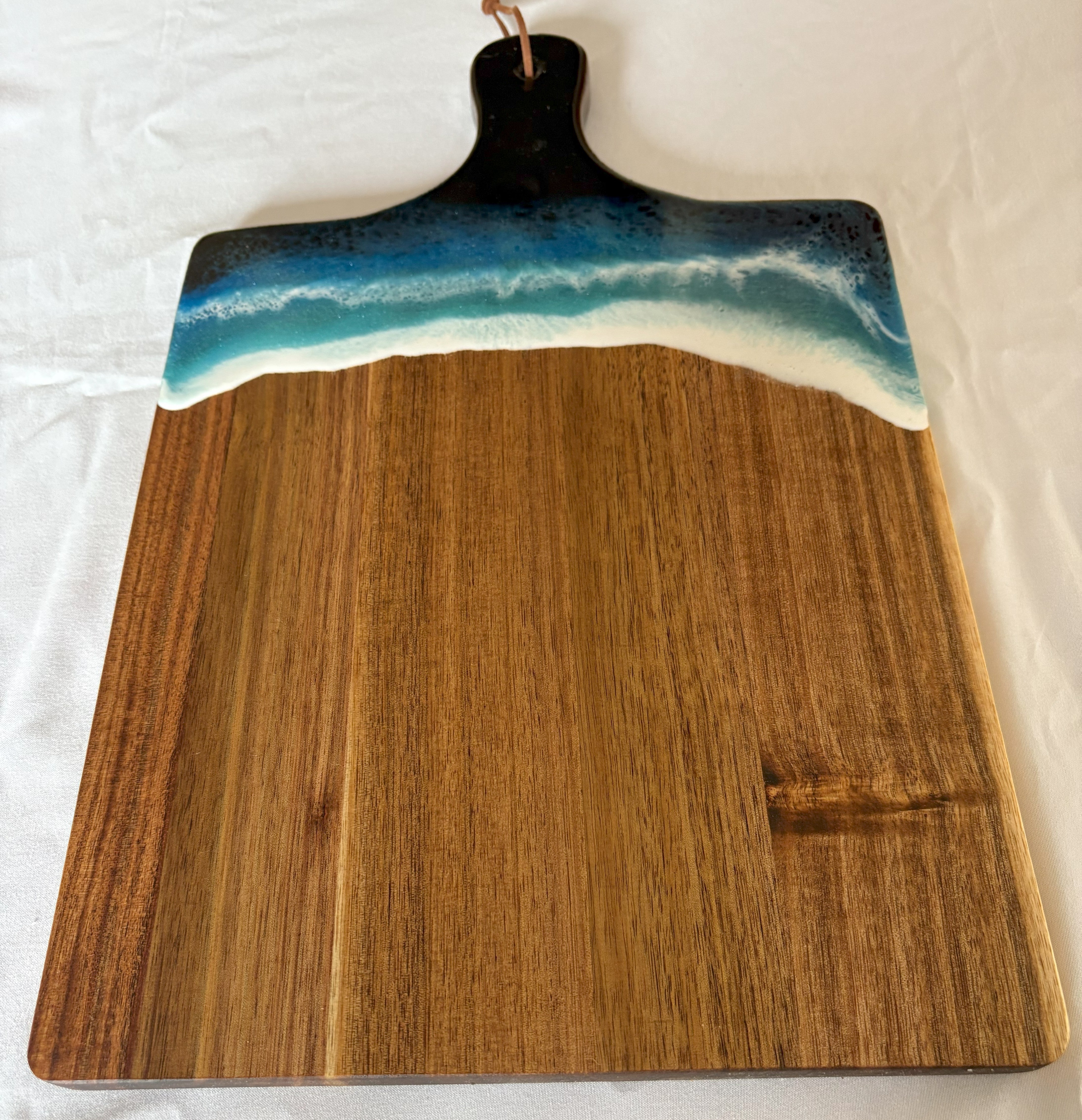 Acacia Charcuterie Board with Water and Wave Scene | Acacia Serving Tray with Ocean Waves | Water and Wave Scene Cutting Board