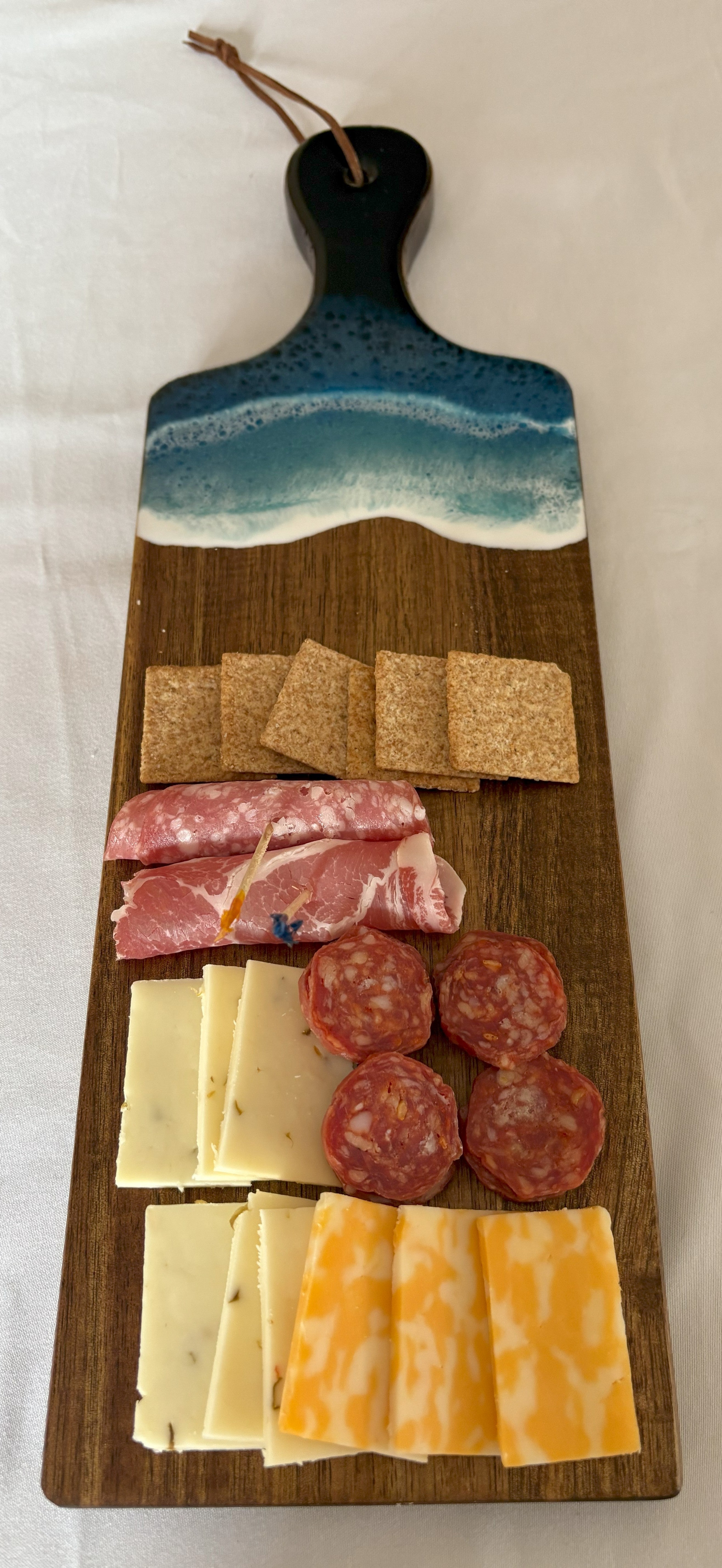 Acacia Charcuterie Board with Water and Wave Scene | Acacia Serving Tray with Ocean Waves | Water and Wave Scene Cutting Board