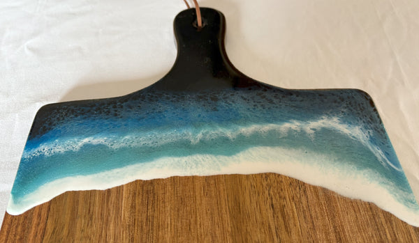 Acacia Charcuterie Board with Water and Wave Scene | Acacia Serving Tray with Ocean Waves | Water and Wave Scene Cutting Board