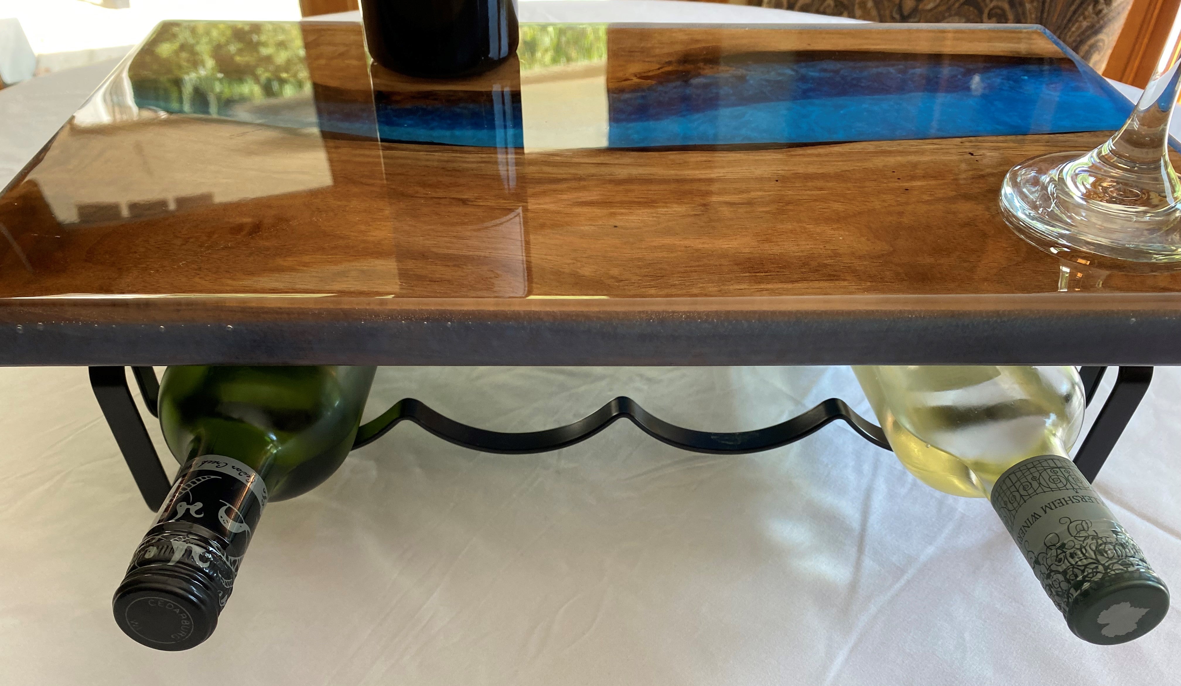 Wine Rack Scene Live Edge Tabletop Four Bottle Wine Rack | Water Scene | River Table W ...