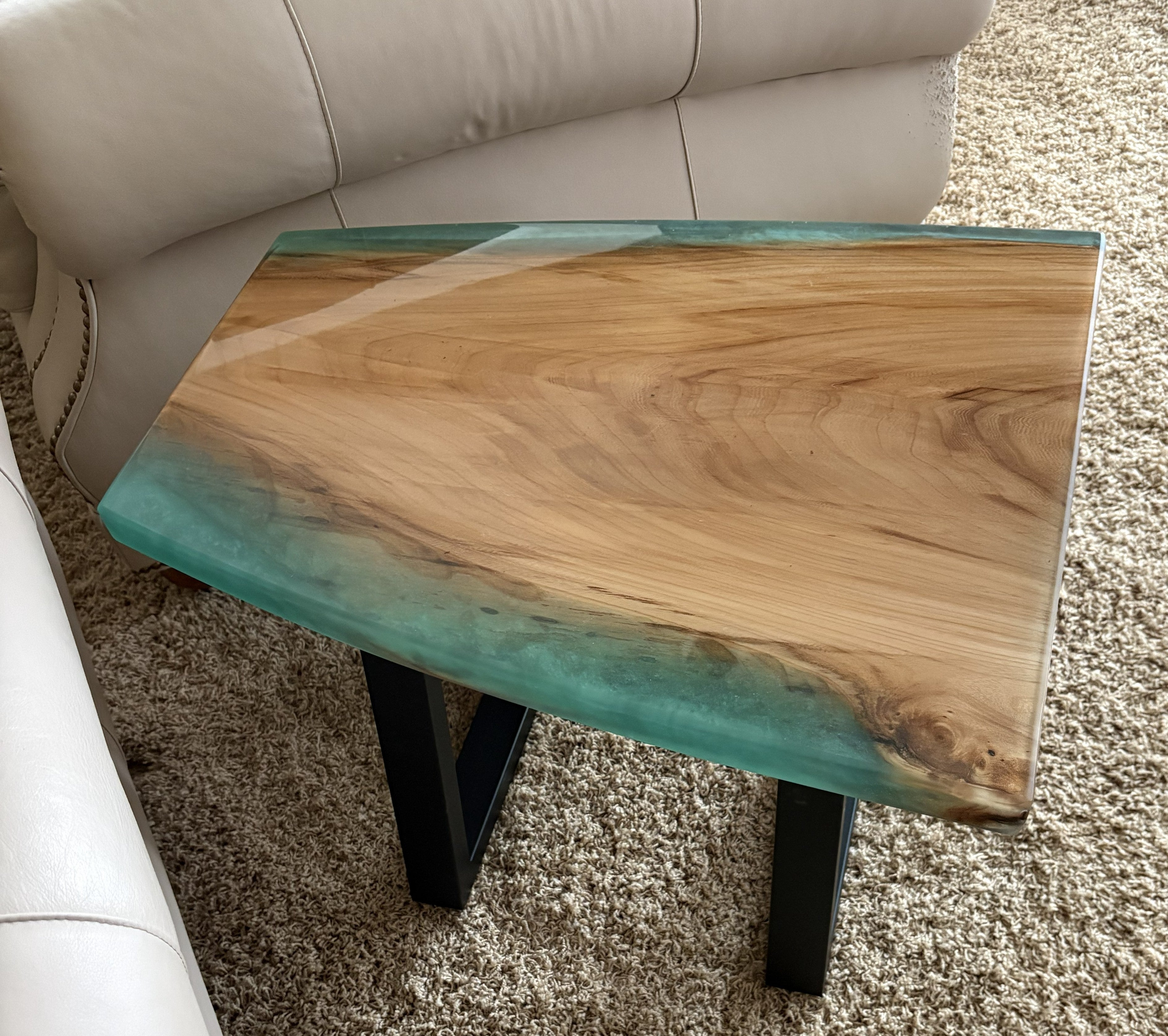 Live Edge Table: Hardwood with Blue Green Epoxy Resin