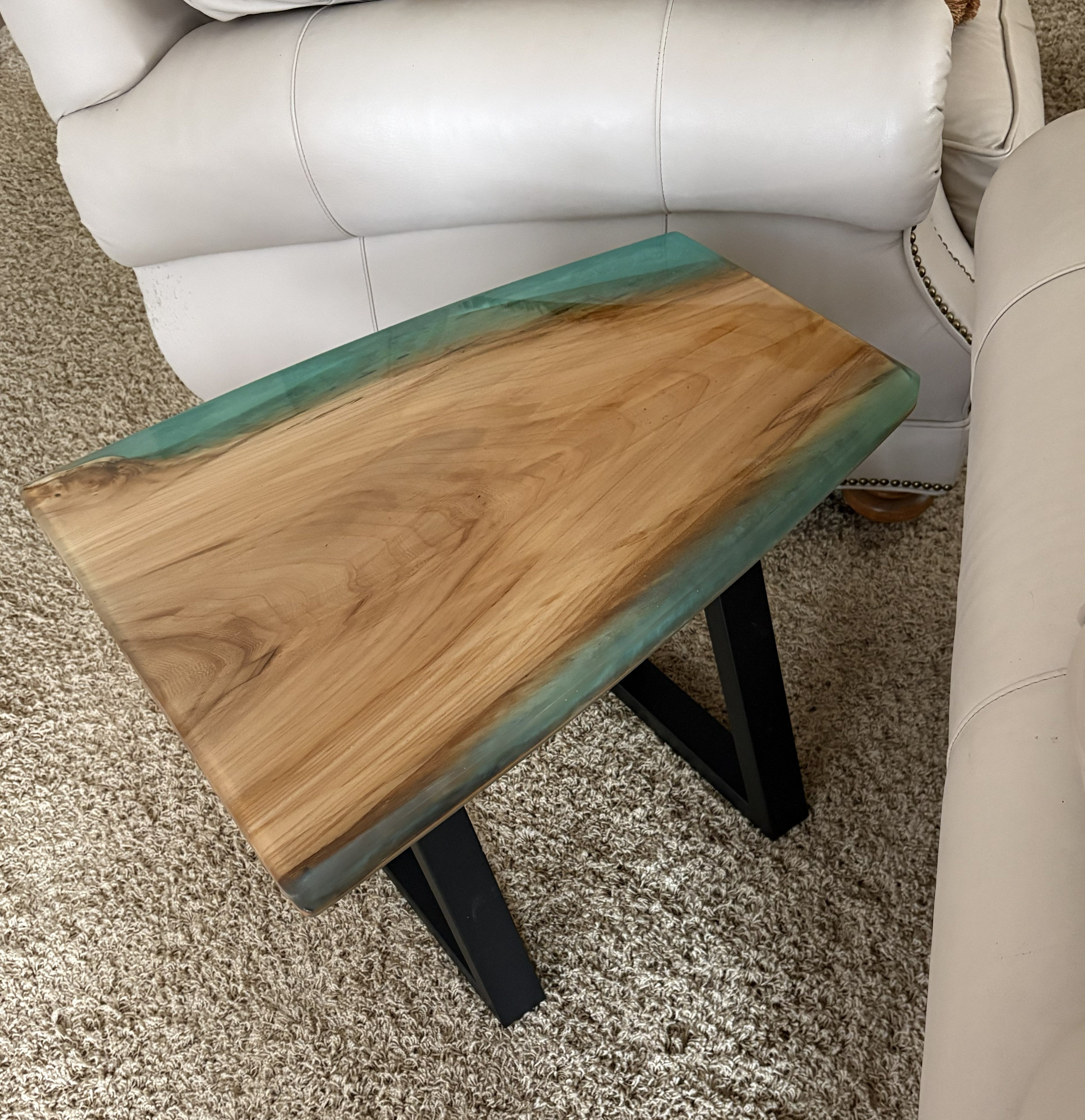 Live Edge Table: Hardwood with Blue Green Epoxy Resin