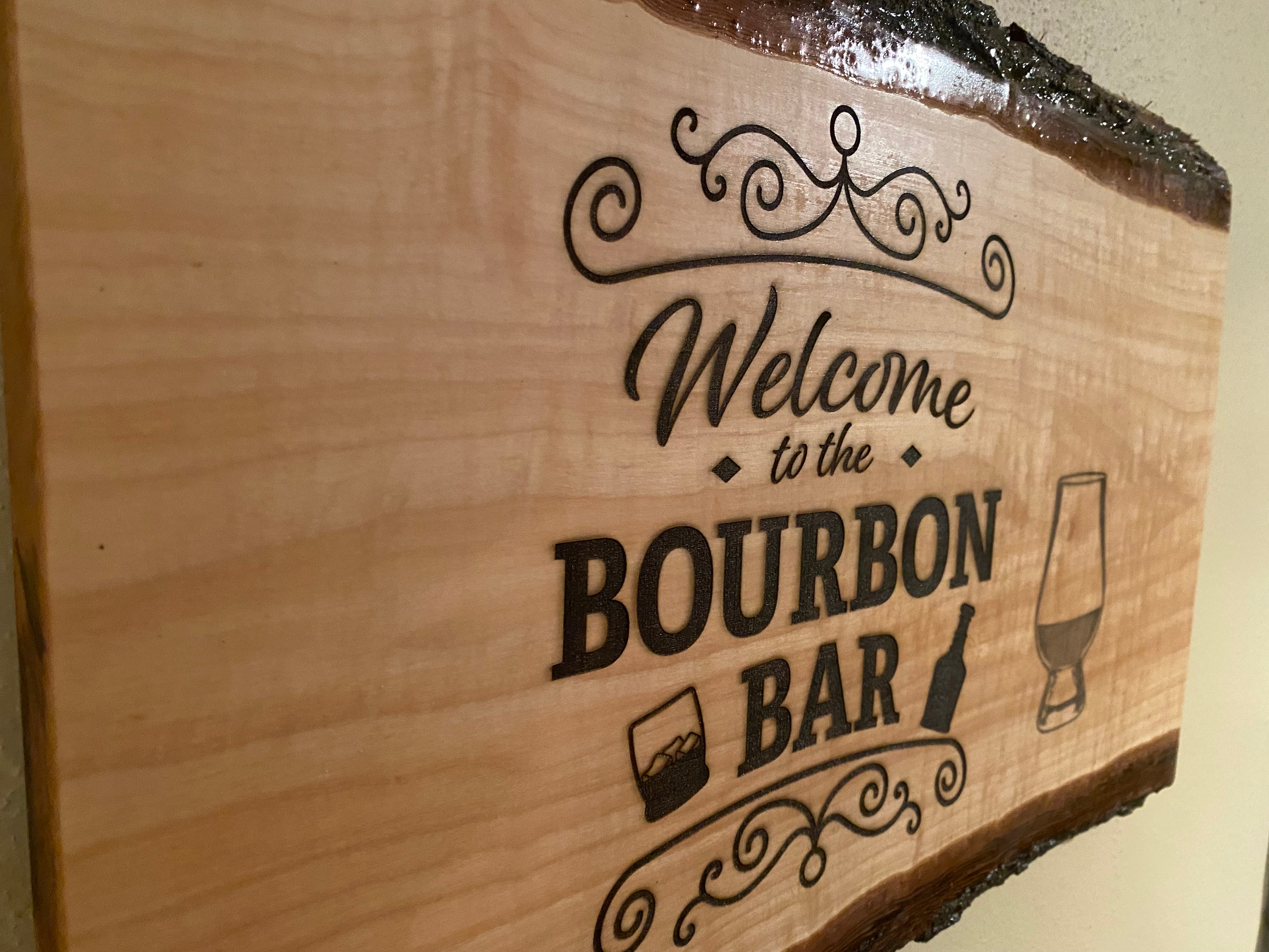 Welcome to the Bourbon Bar Sign - Side Angled View