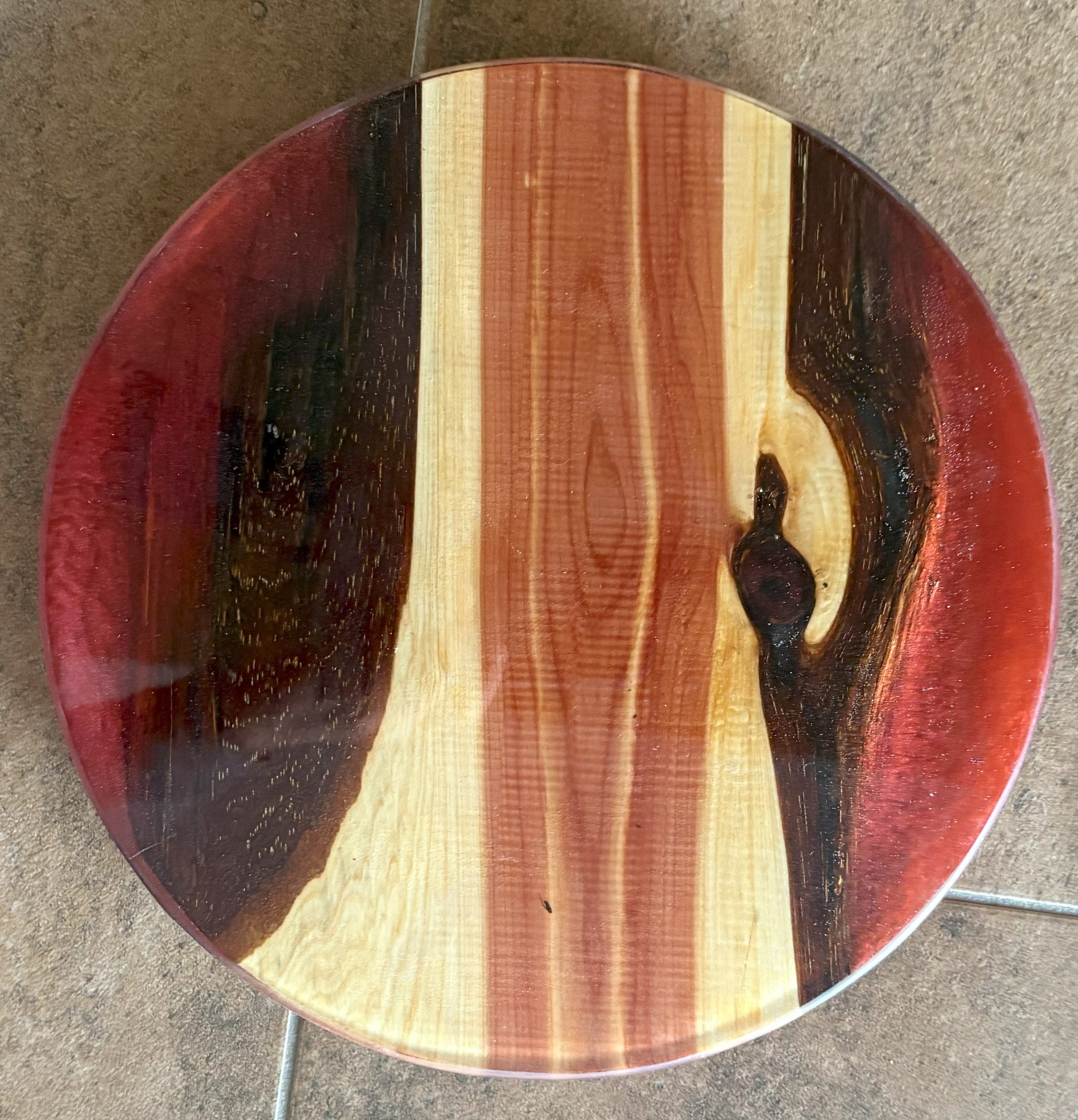 12 Inch Rotating Cedar Charcuterie Board with Red Epoxy | Table Centerpiece for Kitchen or Dining Room | Lazy Susan with Cedar and Red Epoxy