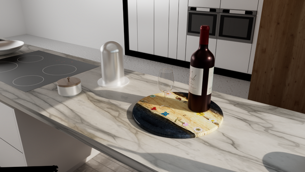 12" Wood & Epoxy Lazy Susan with Embedded Flowers or Wine Corks, Rotating Charcuterie Board, Table Centerpiece for Kitchen or Dining Room