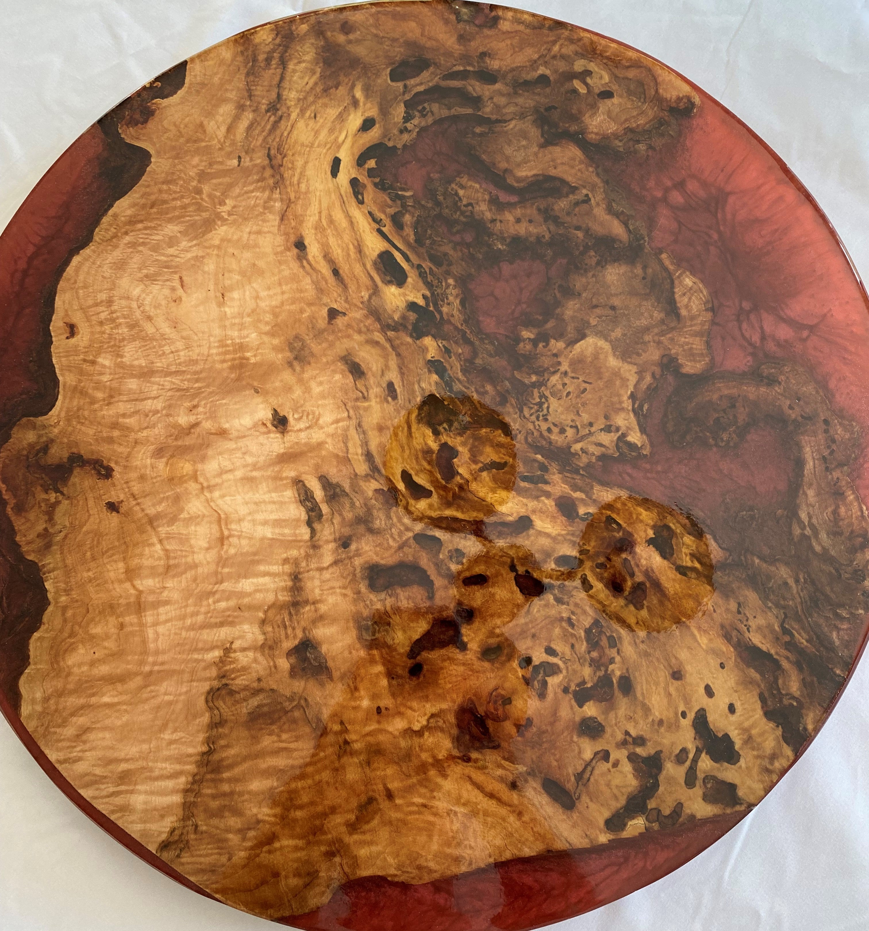 18" Rotating Tabletop Display - Unique Maple With Red Epoxy