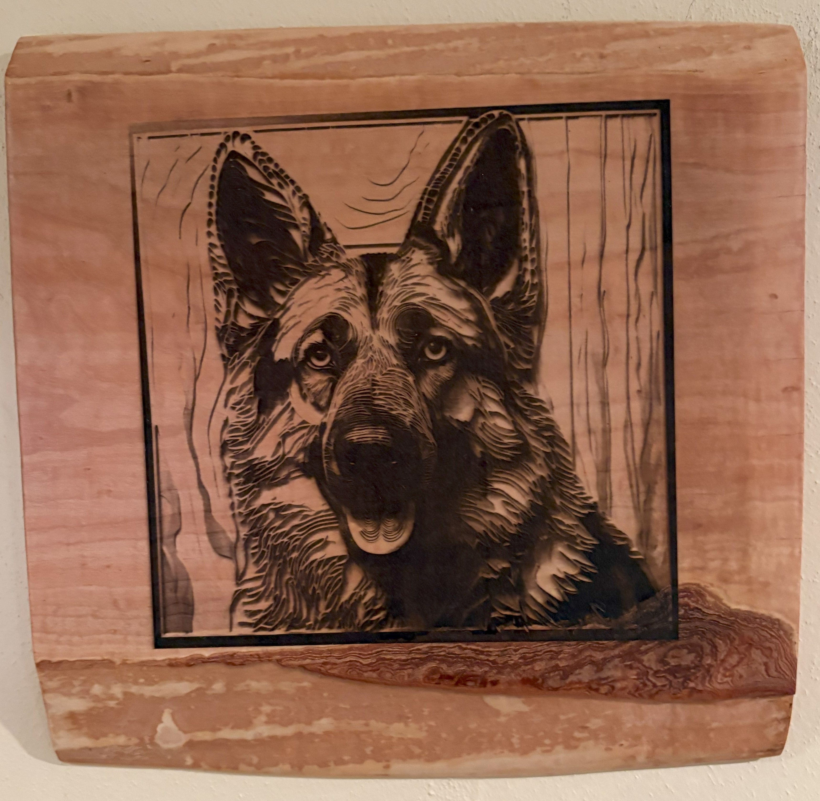 Live Edge Engraved Golden Retriever | Engraved German Shepherd | Engraved Dog Wall Art