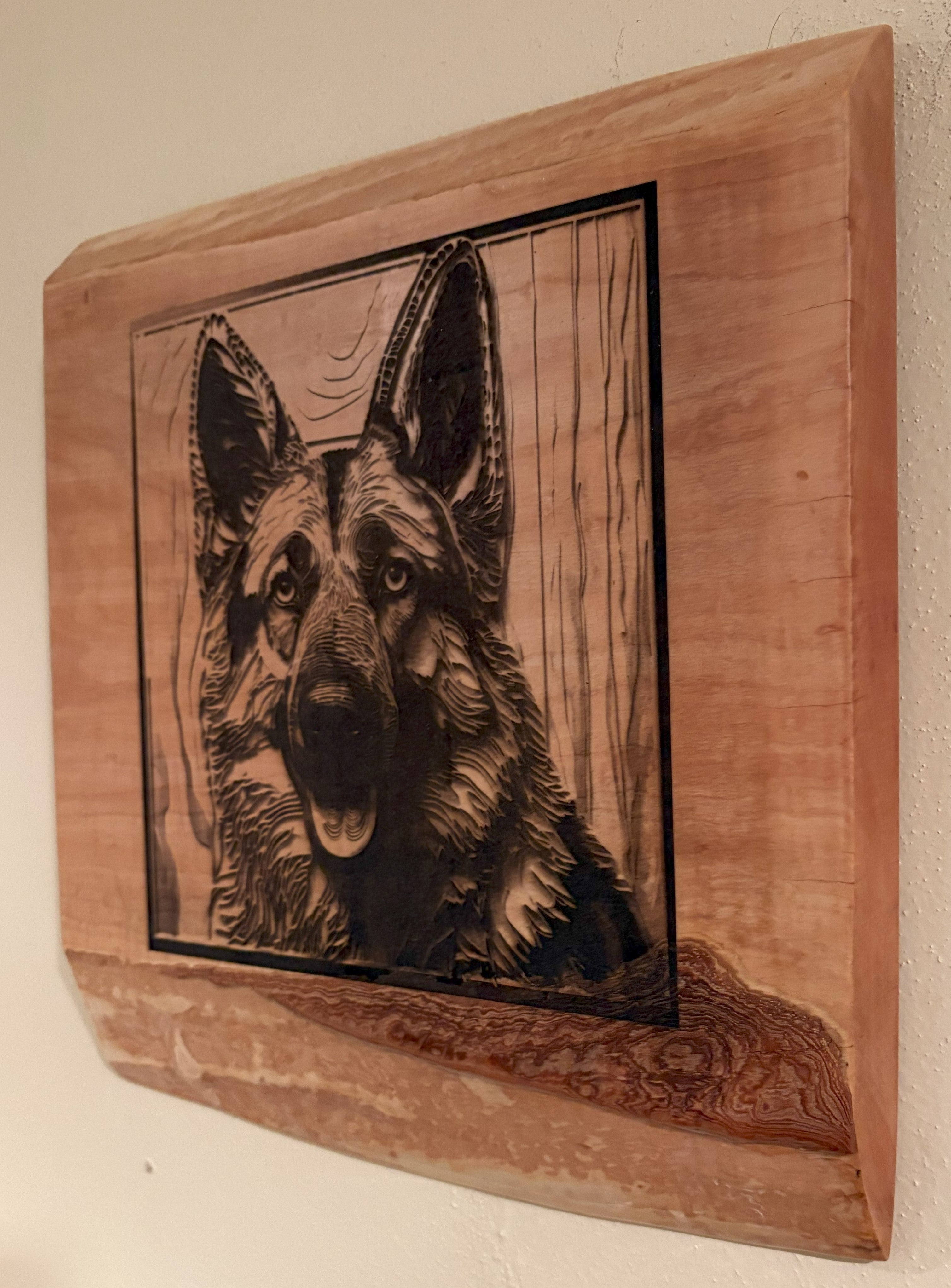 Live Edge Engraved Golden Retriever | Engraved German Shepherd | Engraved Dog Wall Art