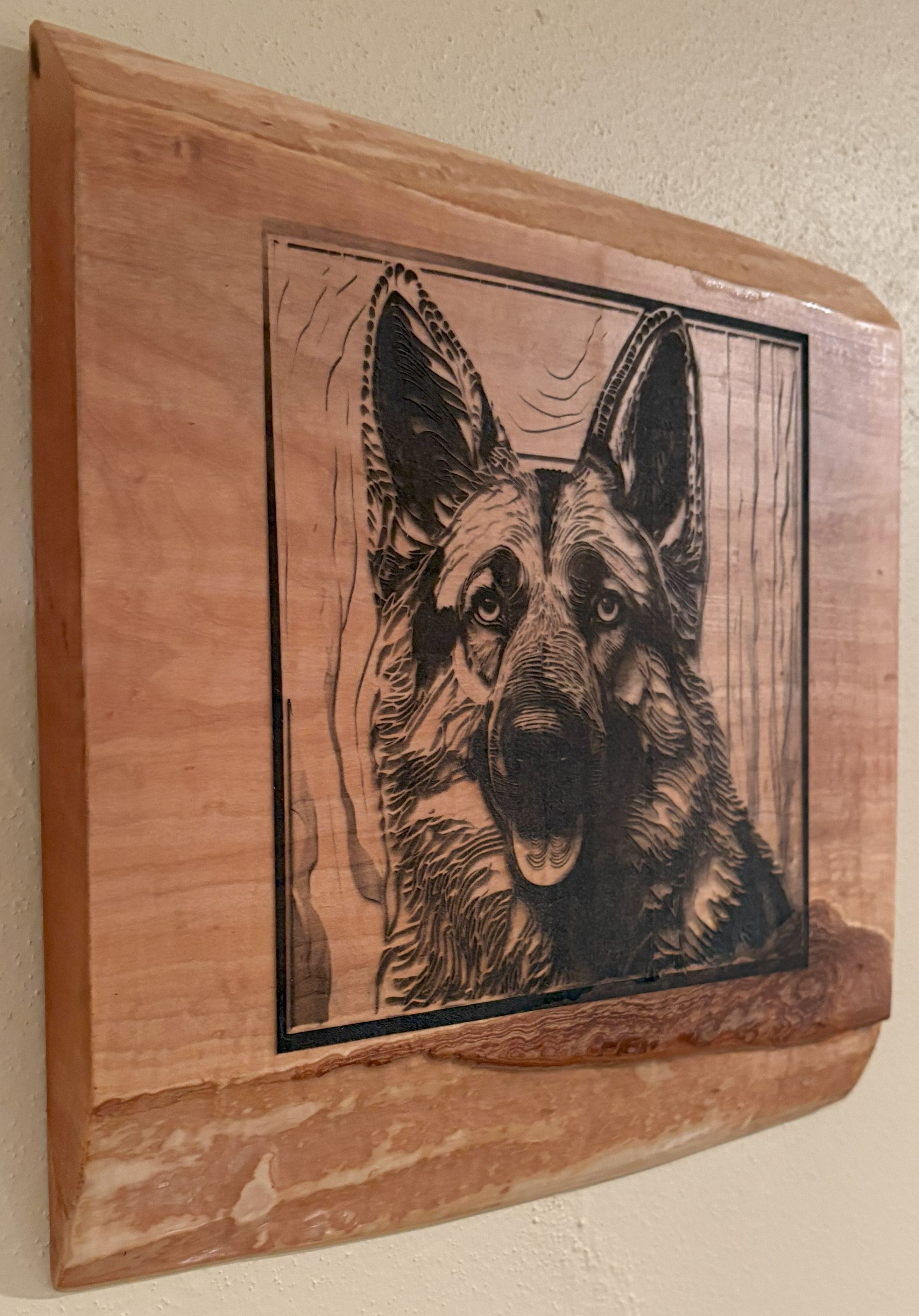 Live Edge Engraved Golden Retriever | Engraved German Shepherd | Engraved Dog Wall Art