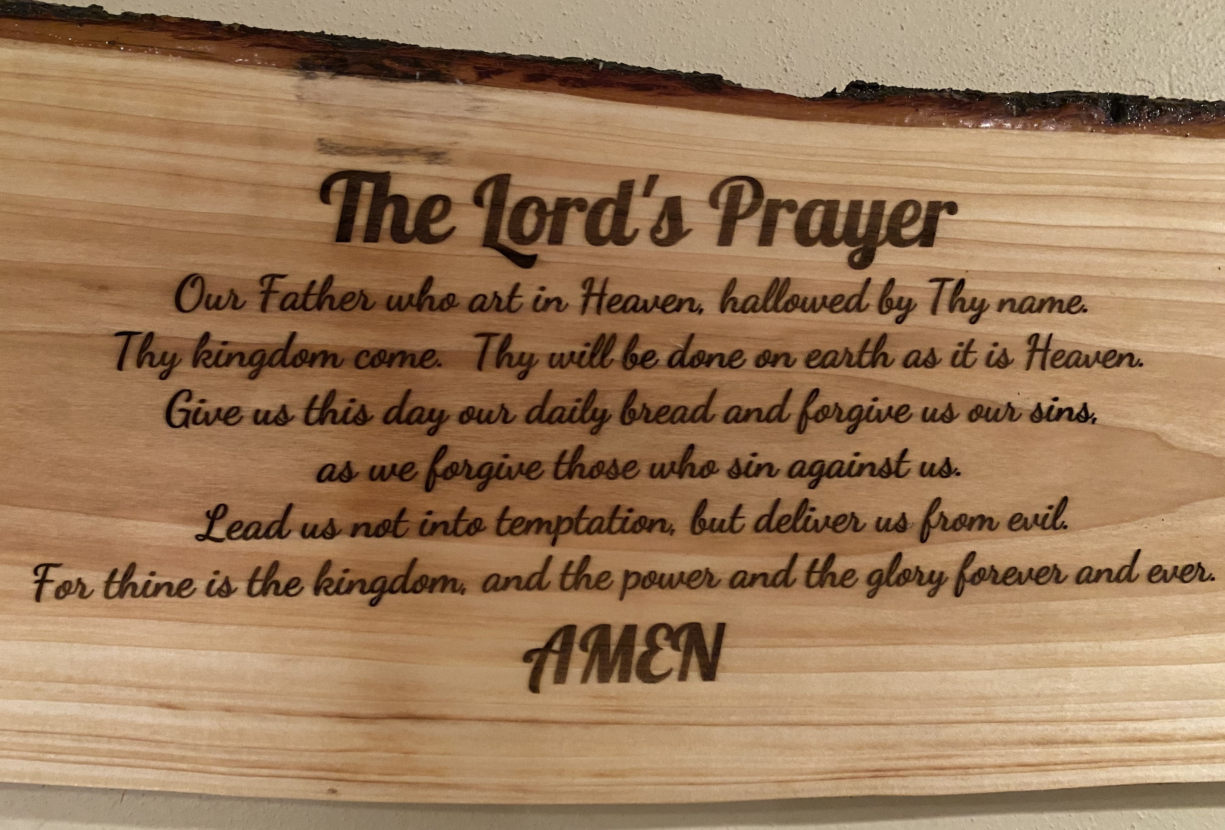 Lord’s Prayer | Live Edge Engraved Religious Wall Art | Wall Art | Christian Wall Art