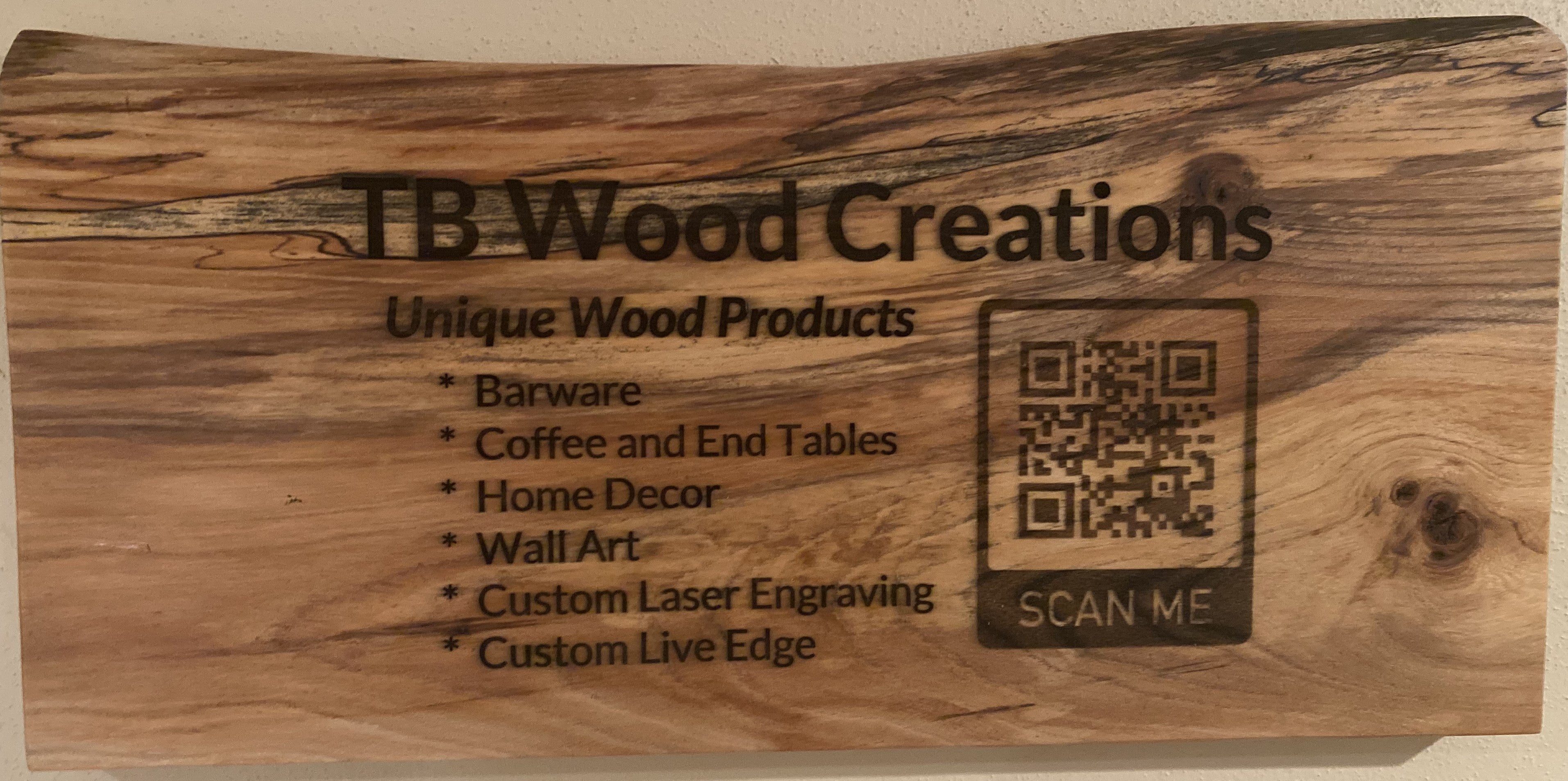 Custom Live Edge Business Sign Panel with QR Code