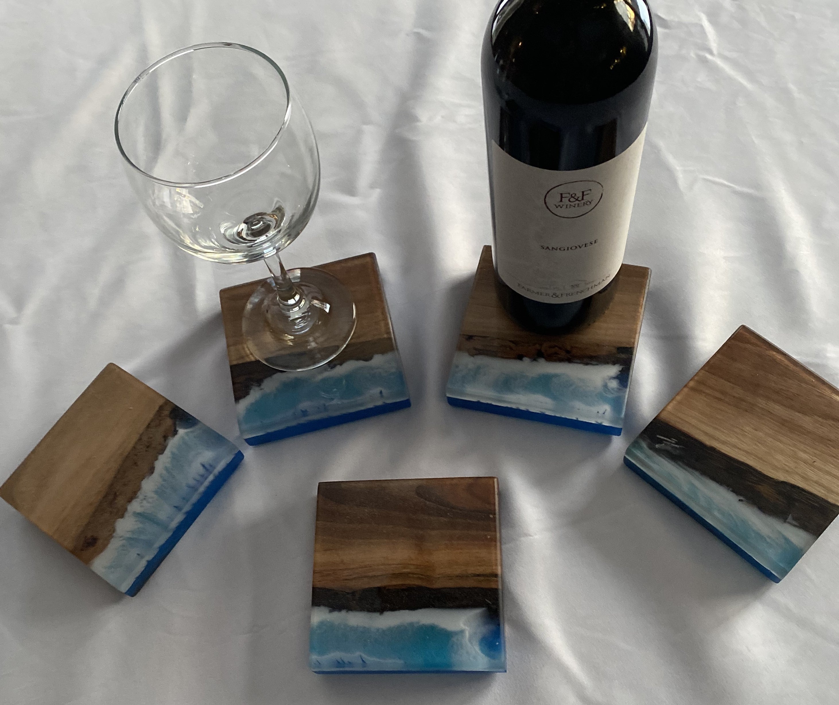 Epoxy and Wood Coasters | Bar Coasters | Home Decor Coasters | Water Scene Coasters | River Coasters