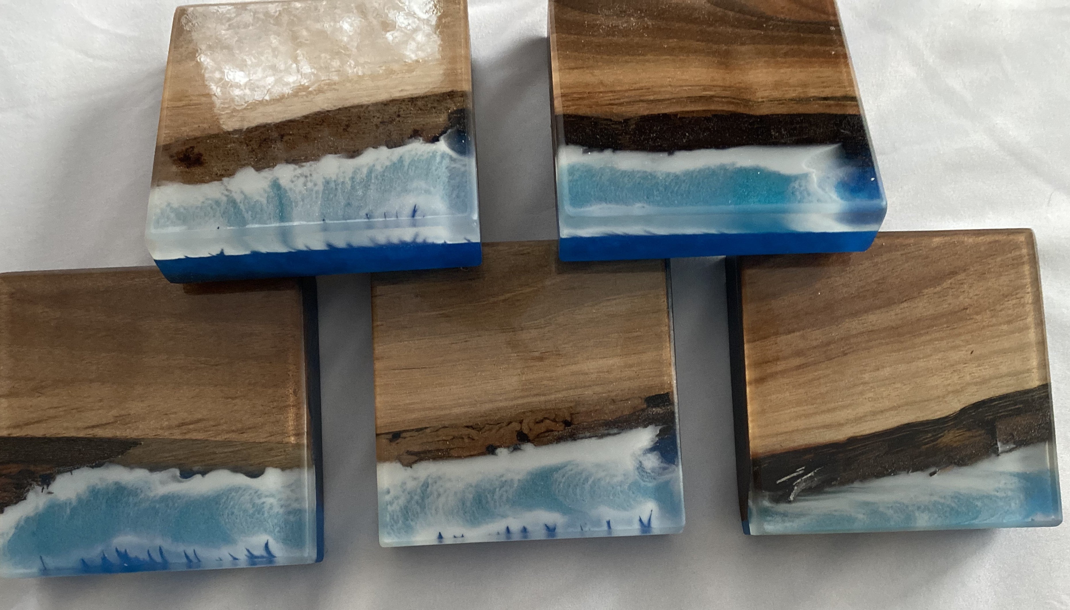 Epoxy and Wood Coasters | Bar Coasters | Home Decor Coasters | Water Scene Coasters | River Coasters