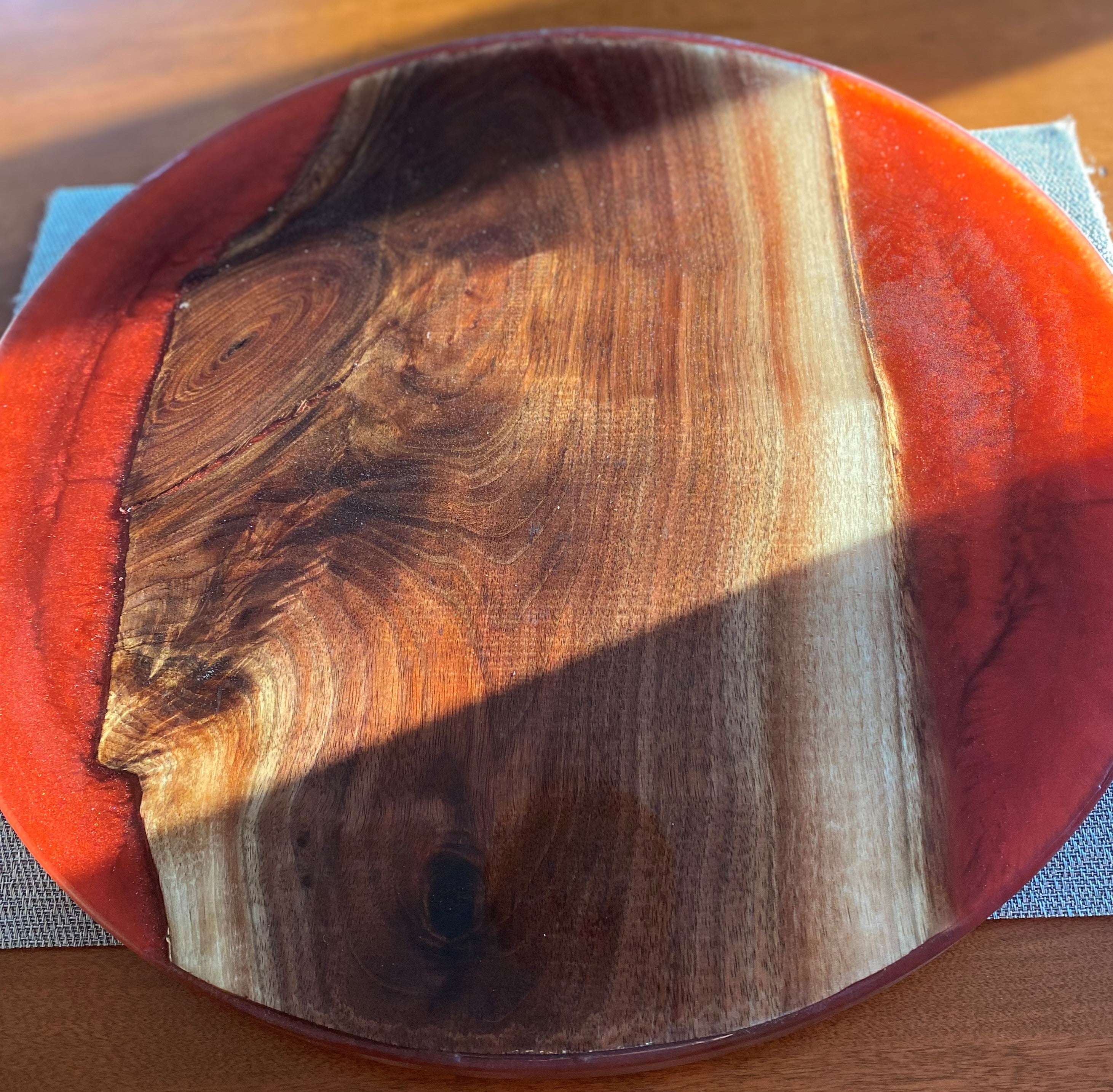 18" Rotating Tabletop Display - Walnut and Red Epoxy