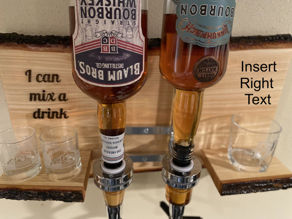 Custom Live Edge Two Bottle Liquor Dispenser with Two Shelves