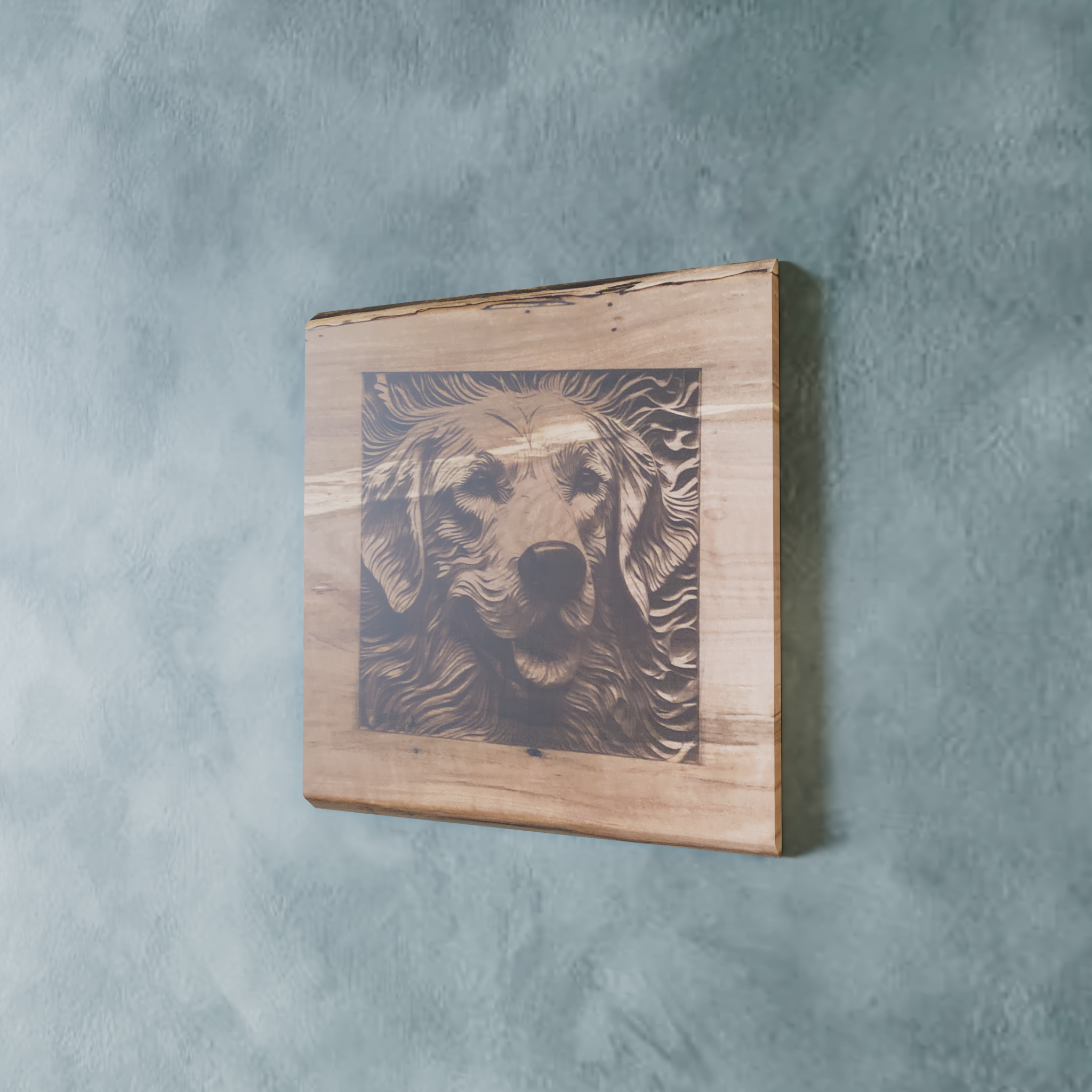 Live Edge Engraved Golden Retriever | Engraved Dog | Engraved Golden Retriever Wall Art