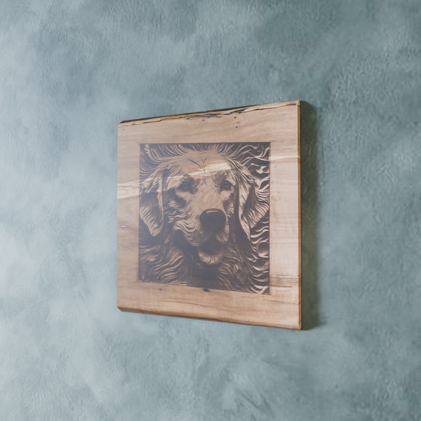 Live Edge Engraved Golden Retriever | Engraved German Shepherd | Engraved Dog Wall Art