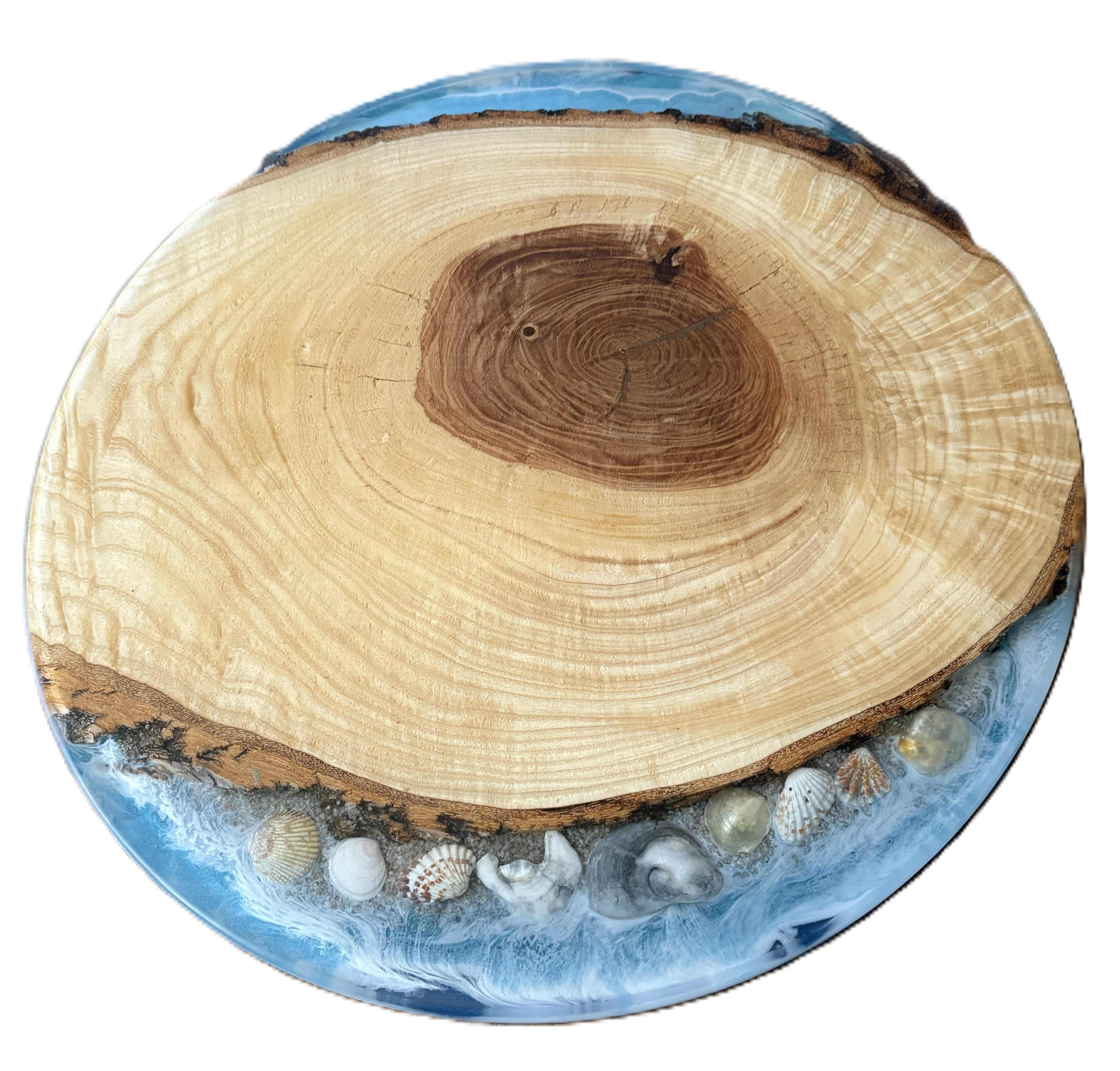 Wood and Epoxy Lazy Susan with Seashells, Sand and Ocean Scene | Rotating Charcuterie Board | Table Centerpiece for Home | Serving Tray