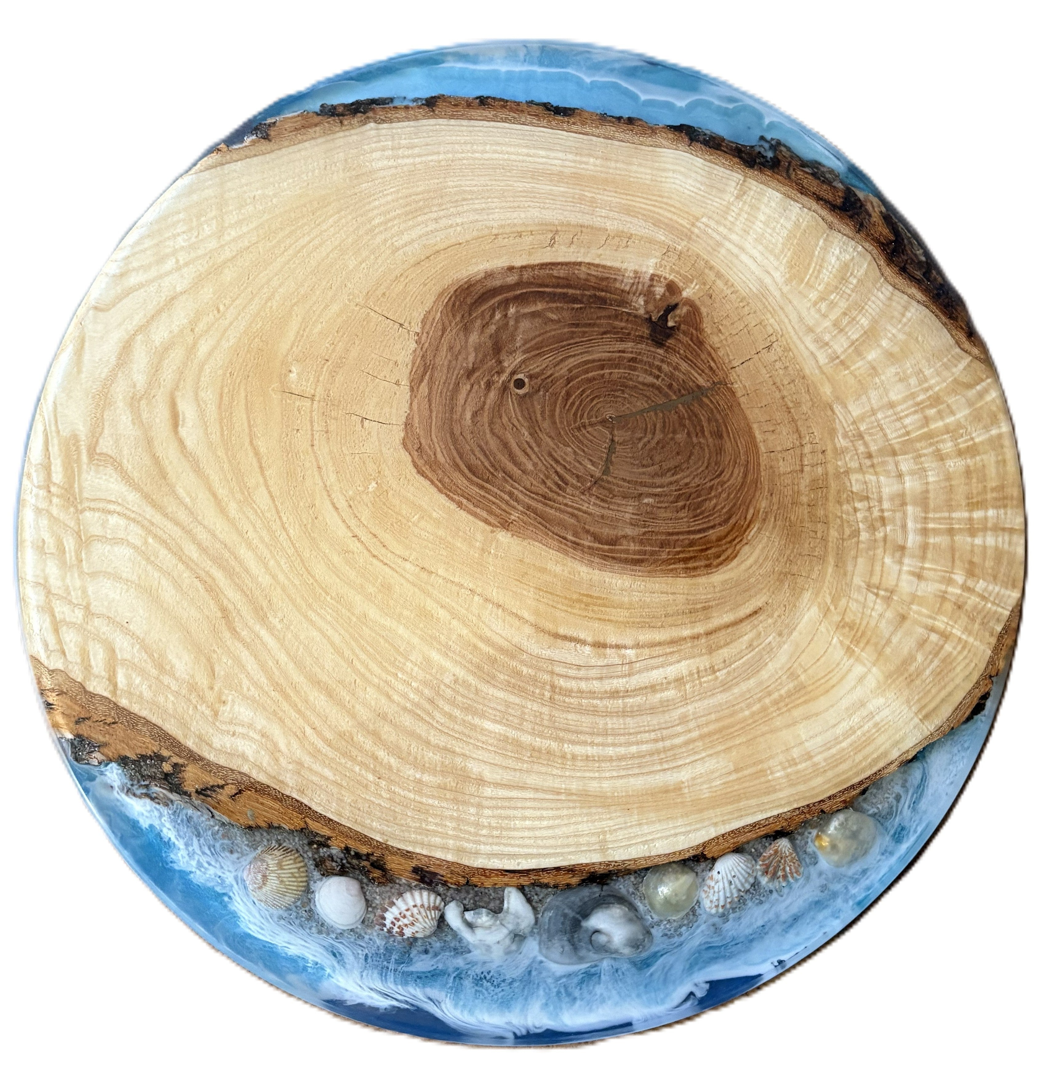 Wood and Epoxy Lazy Susan with Seashells, Sand and Ocean Scene | Rotating Charcuterie Board | Table Centerpiece for Home | Serving Tray