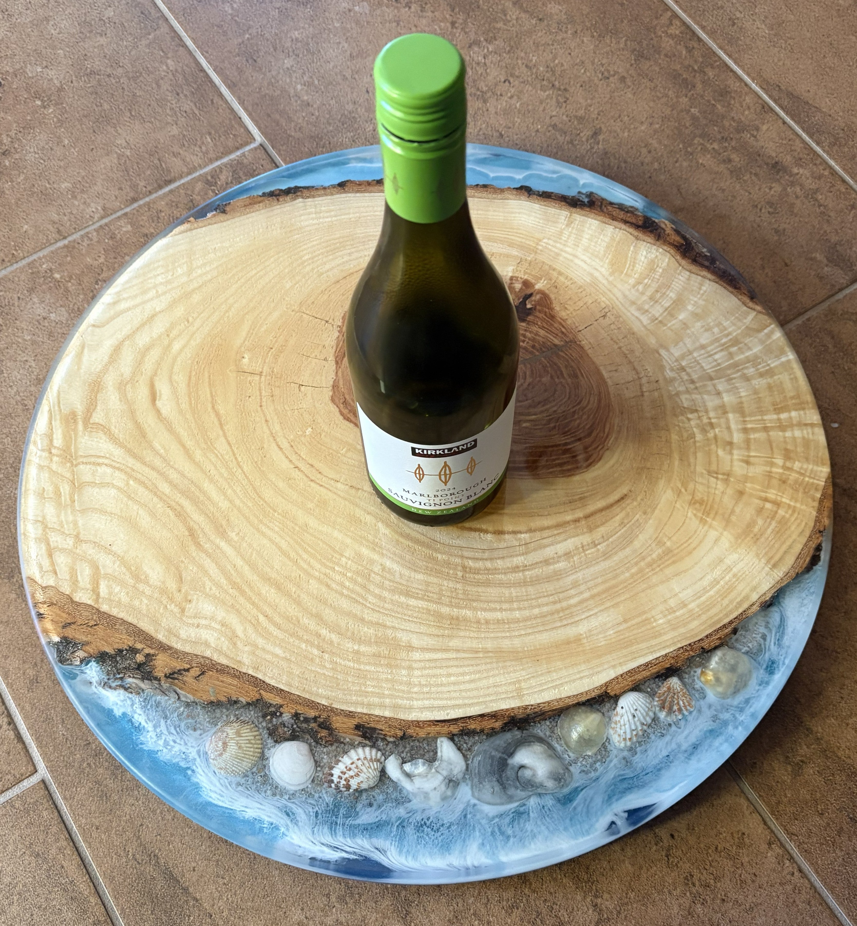 Wood and Epoxy Lazy Susan with Seashells, Sand and Ocean Scene | Rotating Charcuterie Board | Table Centerpiece for Home | Serving Tray