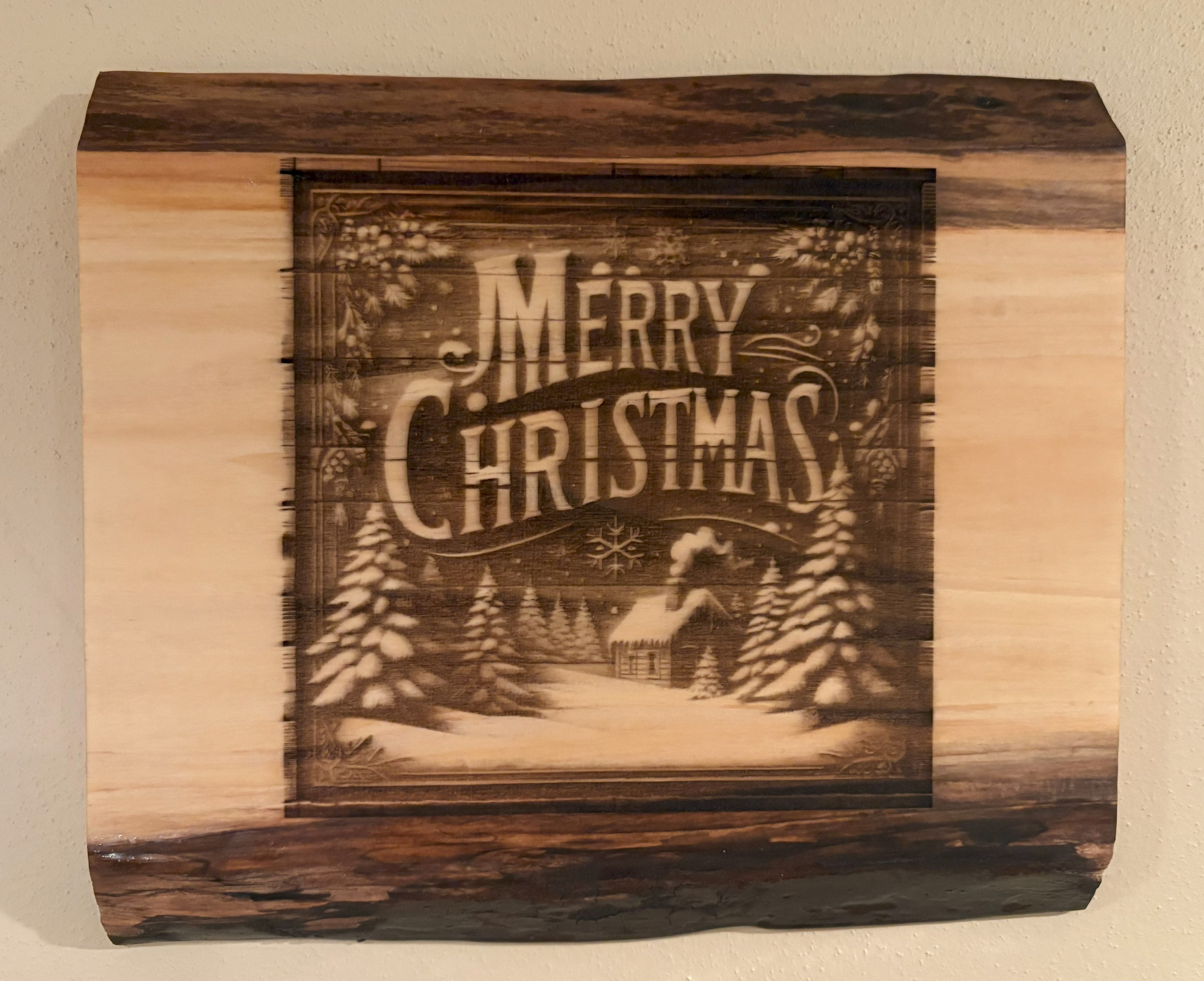 Live Edge Merry Christmas | Engraved Merry Christmas | Engraved Wood Merry Christmas Wall Art