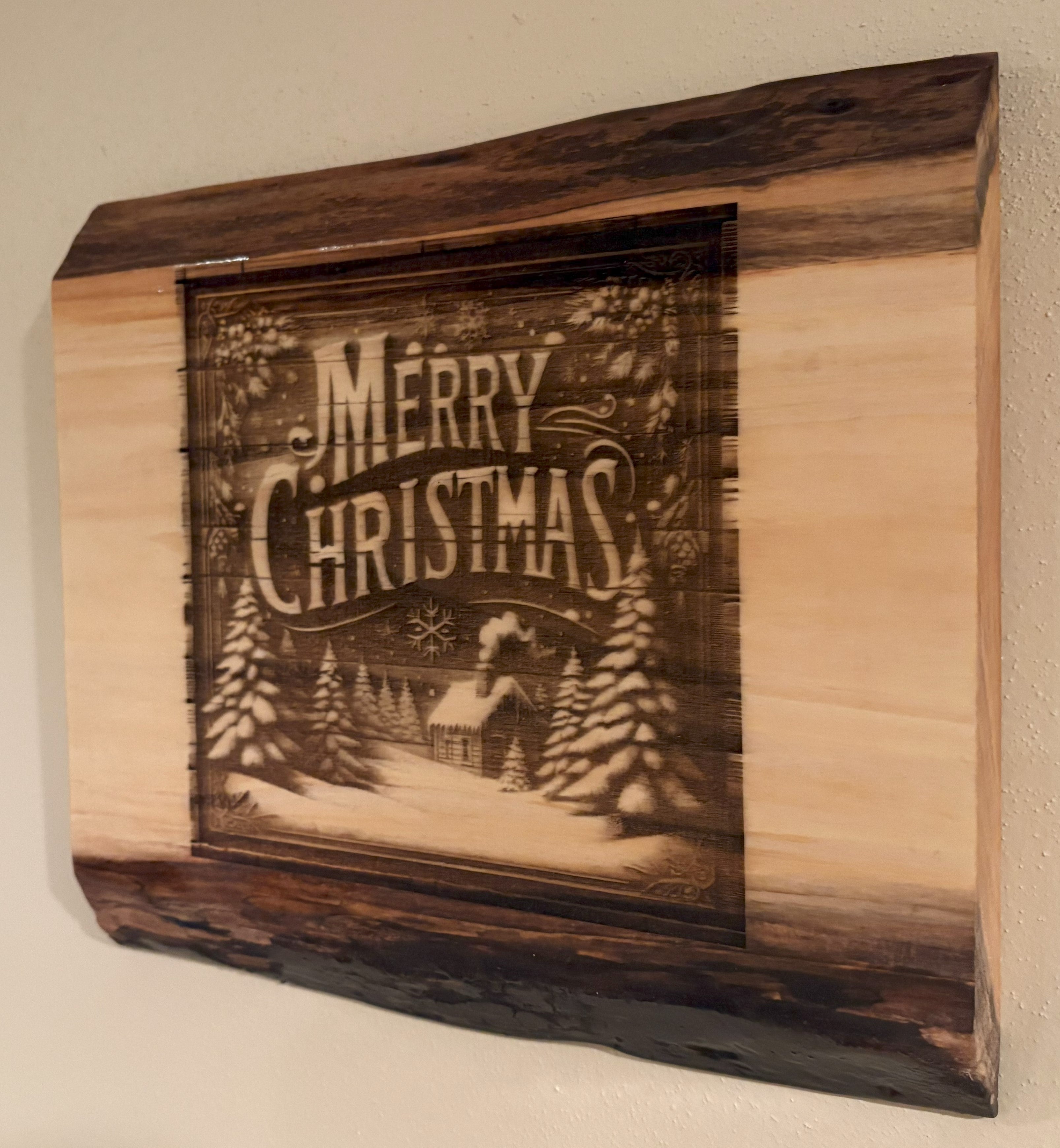 Live Edge Merry Christmas | Engraved Merry Christmas | Engraved Wood Merry Christmas Wall Art