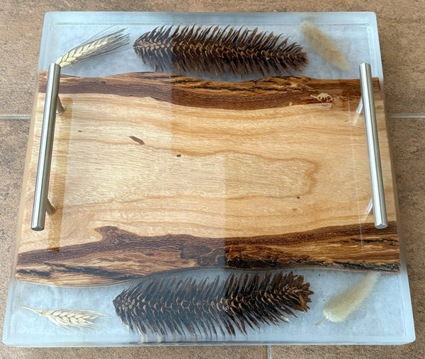 12-inch Charcuterie Board, Serving Tray with Handles, Resin and Hardwood Cheese Board, Kitchen and Dining, Epoxy Resin Art, Gift Idea