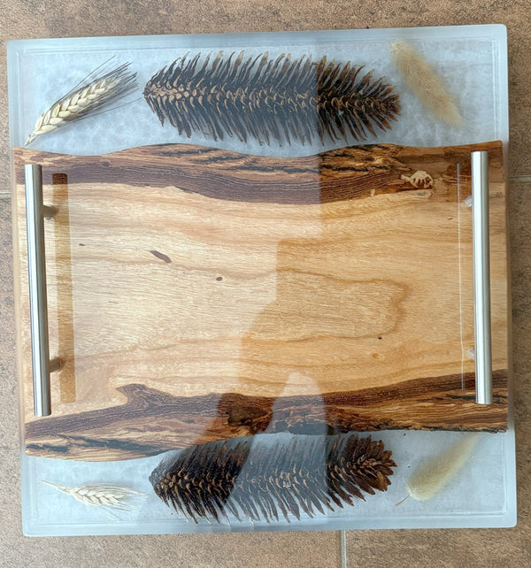 12-inch Charcuterie Board, Serving Tray with Handles, Resin and Hardwood Cheese Board, Kitchen and Dining, Epoxy Resin Art, Gift Idea