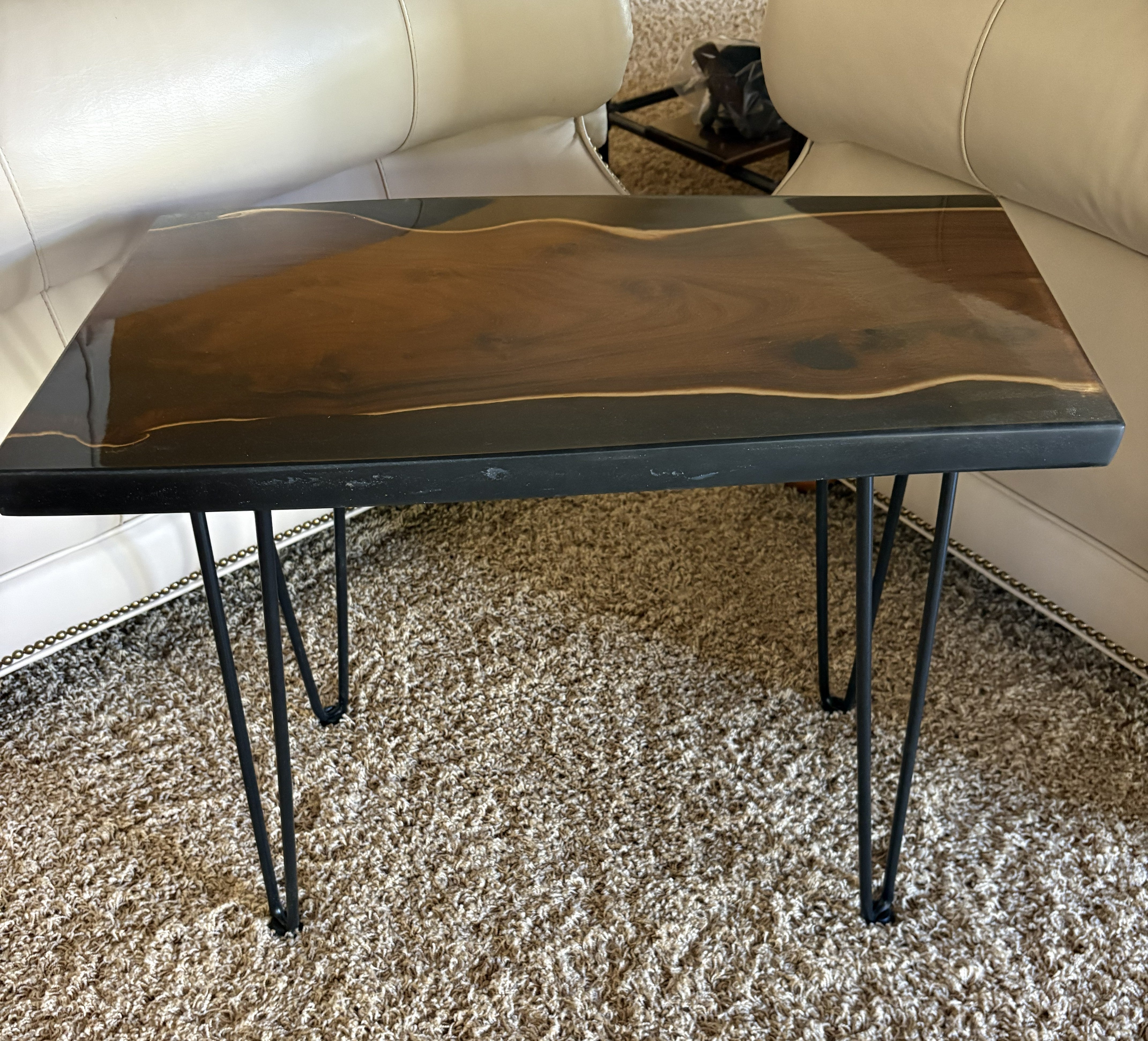 Live Edge Russian Olive Table: Elegant Black Epoxy Resin